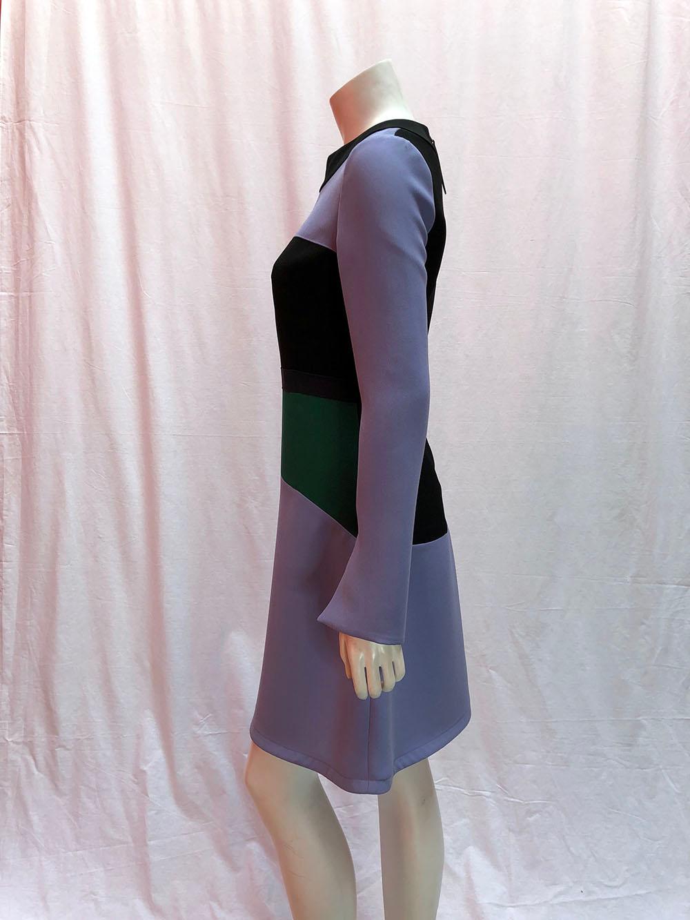 Marni Long Sleeve Purple, Green, Black Colorblock Dress
This A-line dress by Marni with tulip sleeves and color blocking in shades of lilac, green, and black. Hem hits just above the knee. Size 38. 

Est. Retail: $1,155+