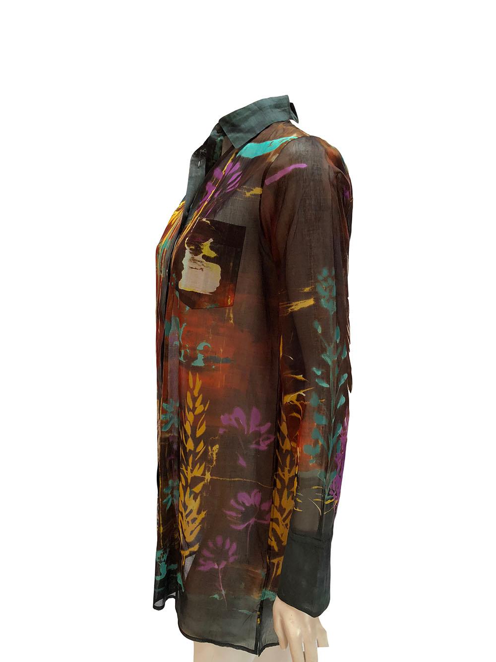 Valentino sheer button down with abstract water color print. Beautiful fall colors. Size 44. 