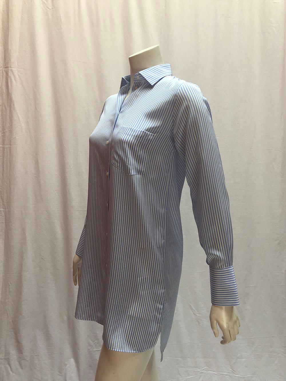 Gray Valentino Pinstripe Blue and White Silk Button Down For Sale