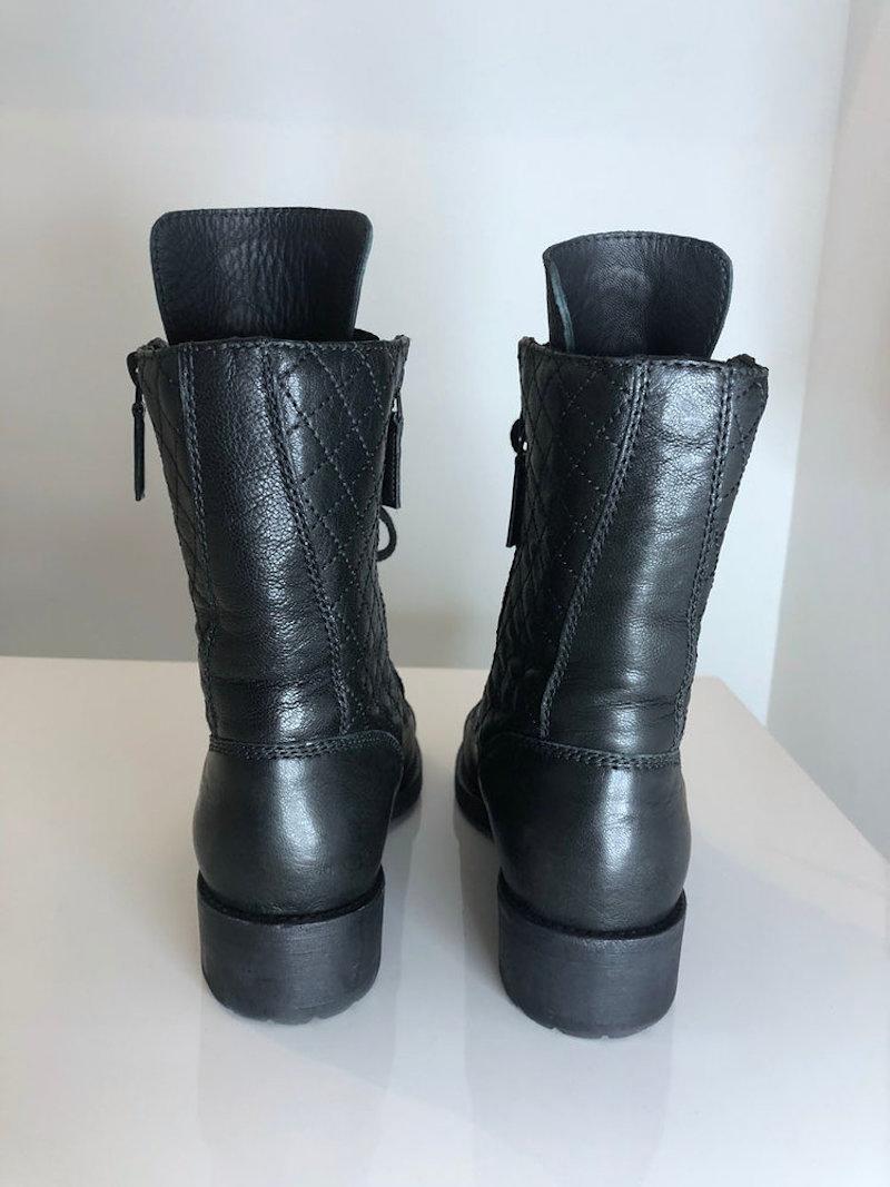 Black Chanel Quilted Combat Boots