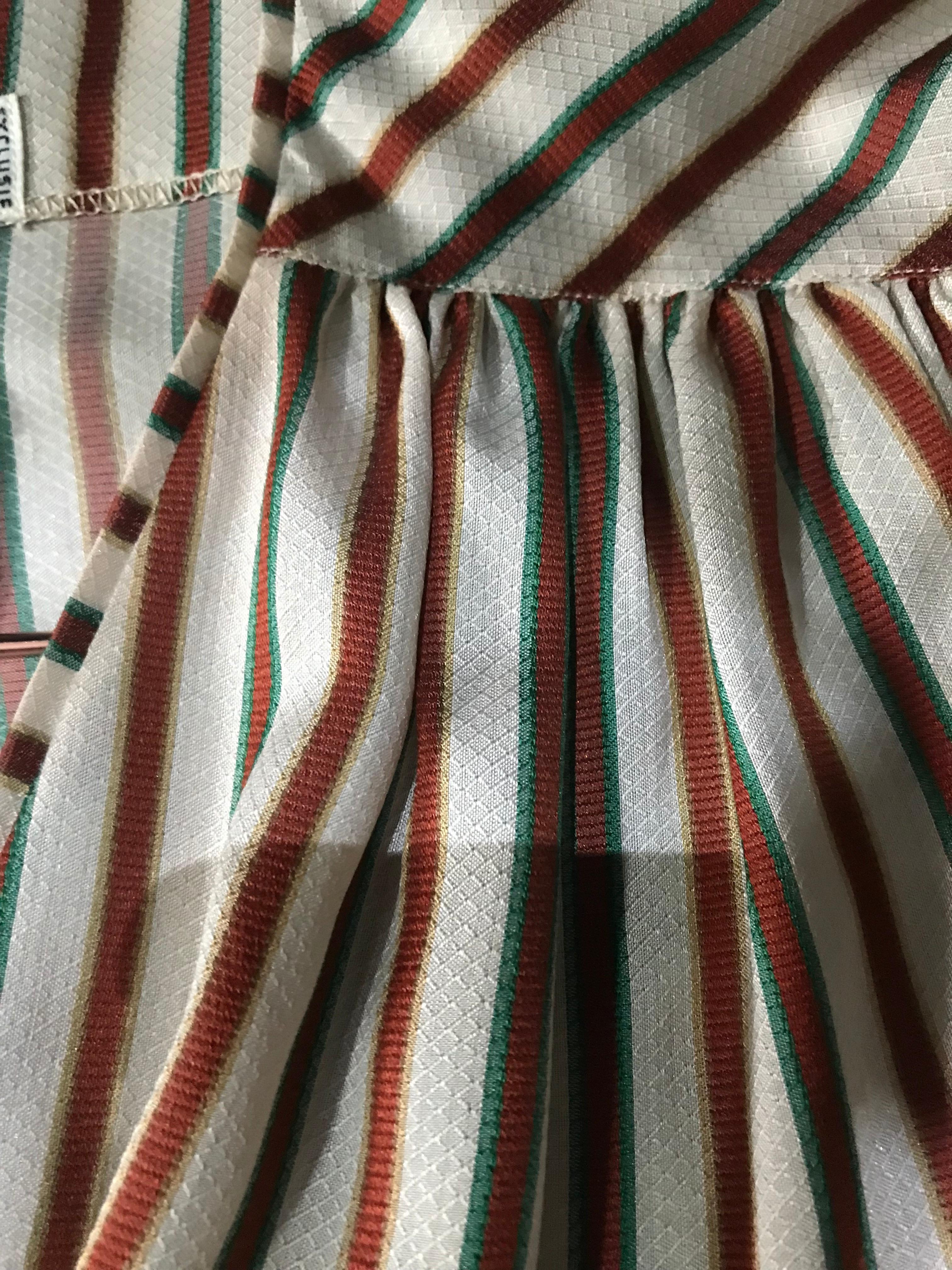 Brown Hermes Vintage Striped Silk Blouse