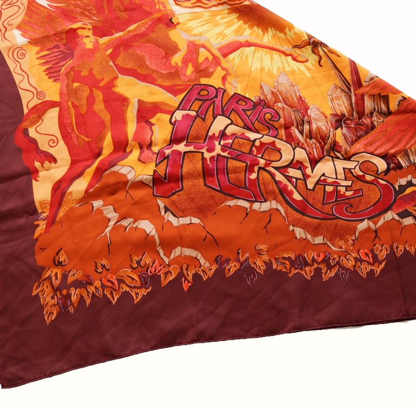 Women's or Men's Hermes Aube Libre Comme L' Ange rust, red, orage and yellow scarf