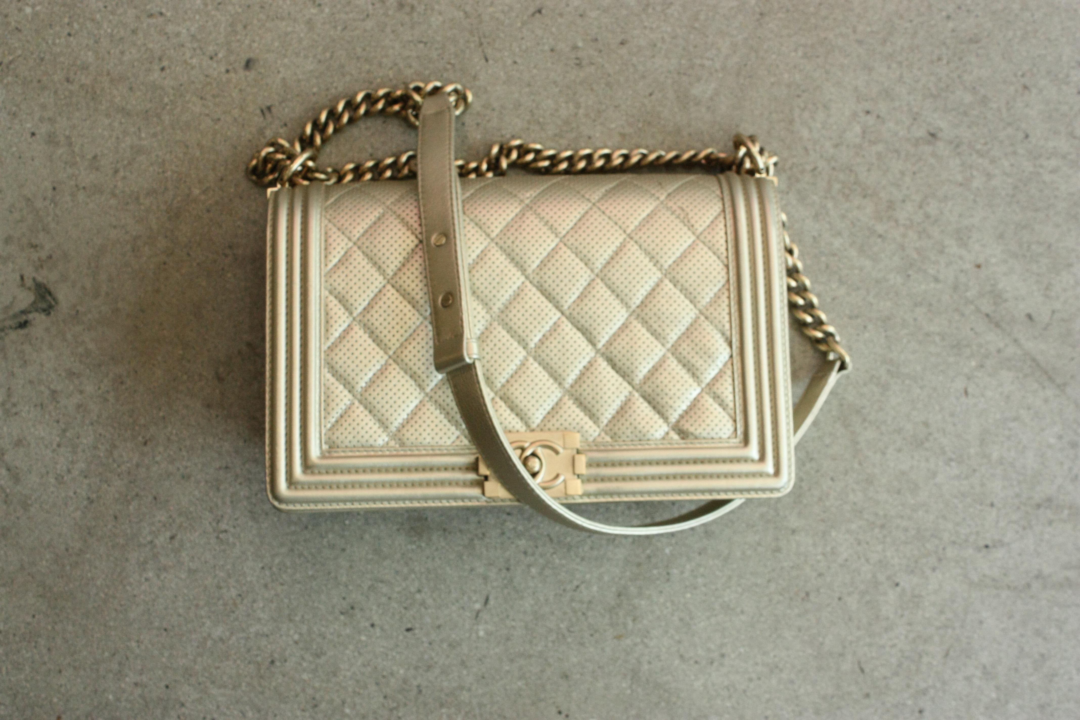 Chanel Gold Boy Bag Old Medium In Good Condition In Thousand Oaks, CA