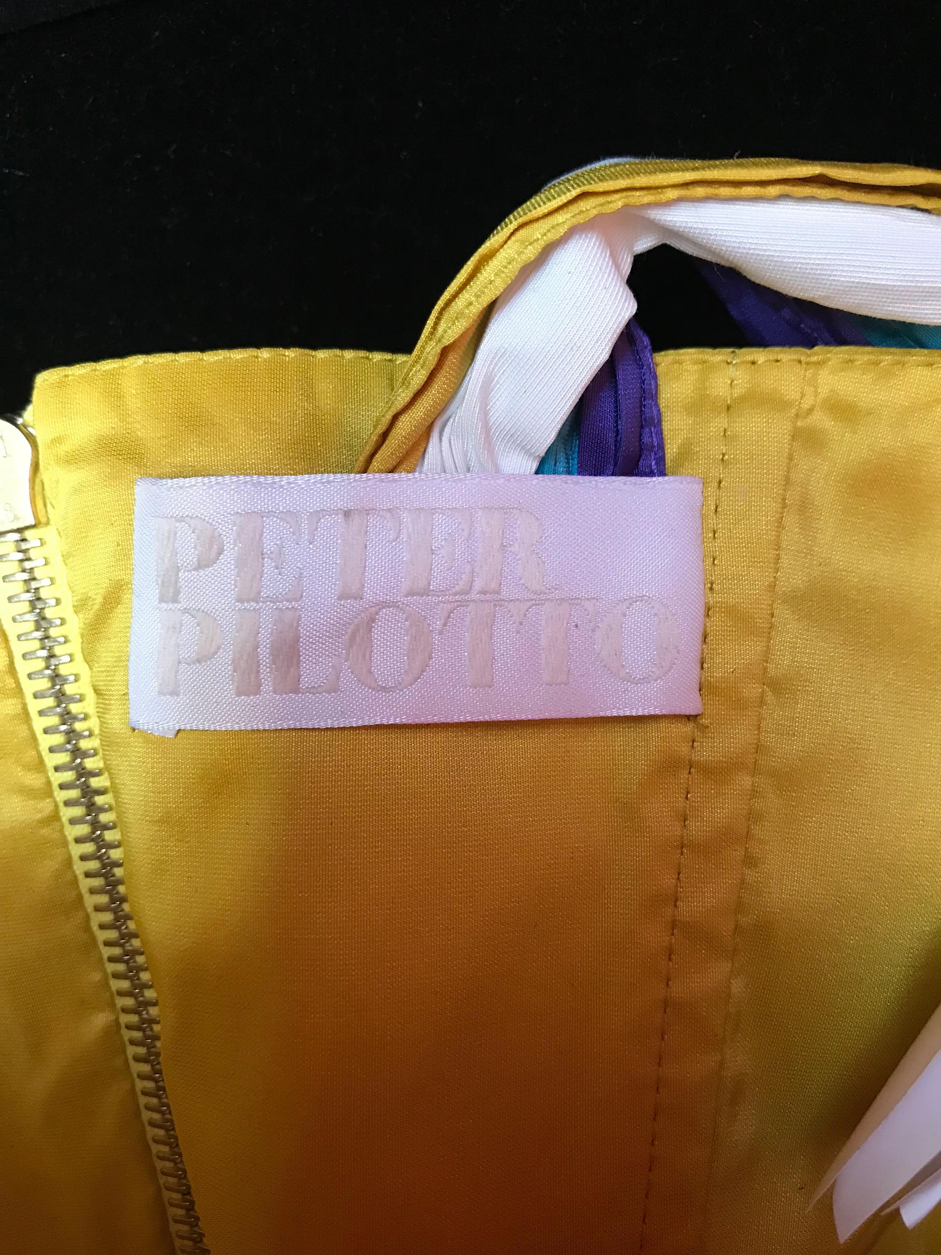 Peter Pilotto Yellow Taffeta Crop Top with Purple Ballroom Skirt Size 4 In Excellent Condition For Sale In Thousand Oaks, CA