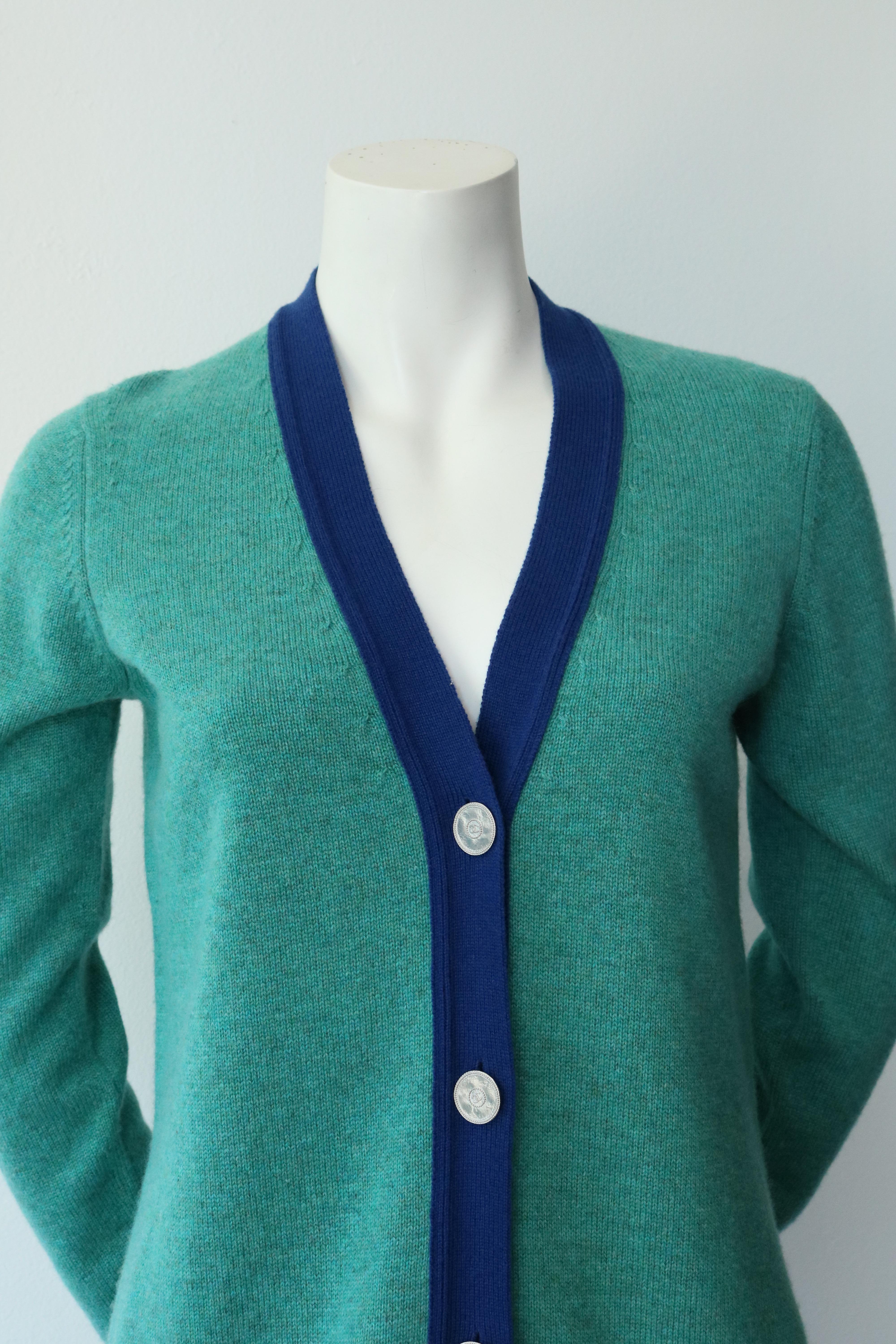 Blue and Green Chanel Cadigan 
-Mint Condition
-Size 36 
-100% Cashmere
