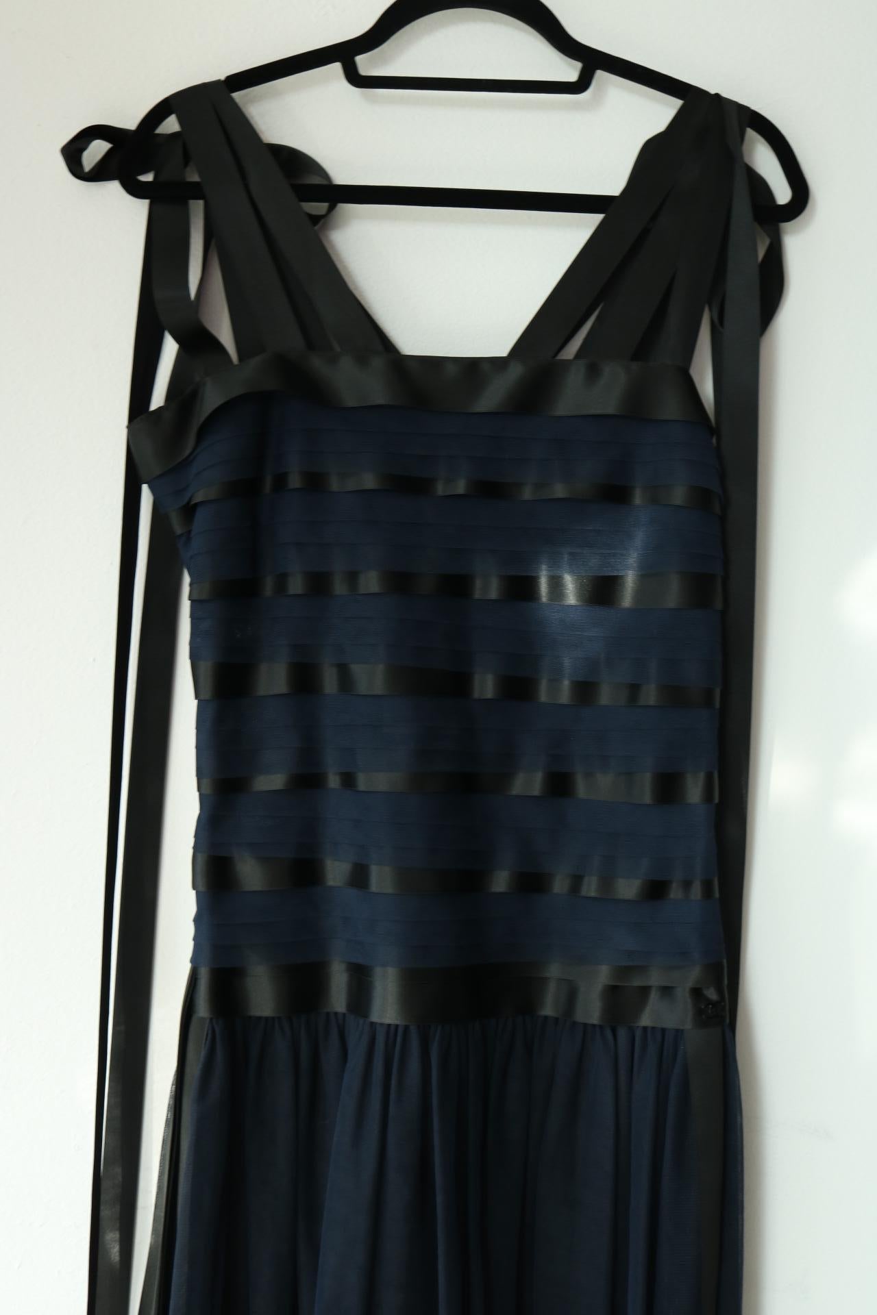 Black Chanel Runway Ribbon Cocktail Dress  For Sale