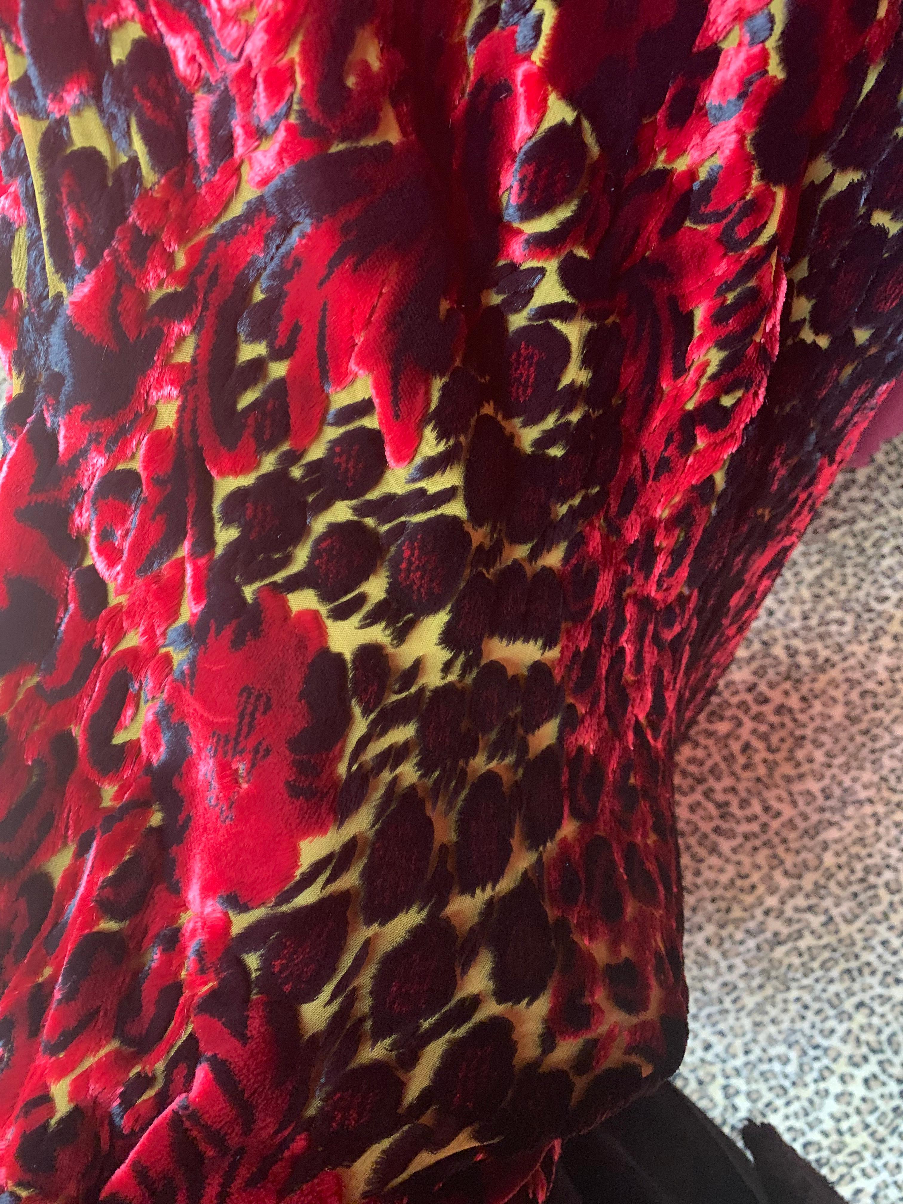 Etro Velvet Red Floral and Black Floral Gown  For Sale 1