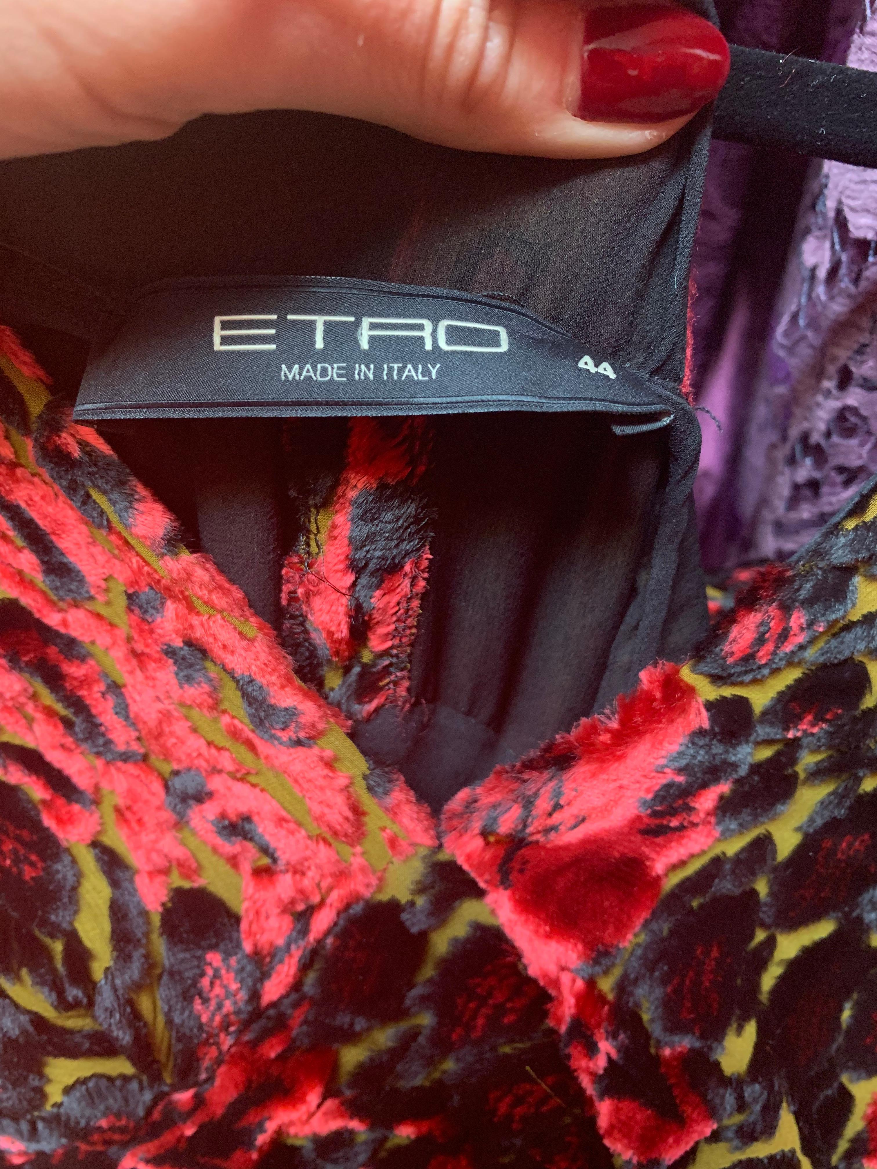 Women's Etro Velvet Red Floral and Black Floral Gown  For Sale