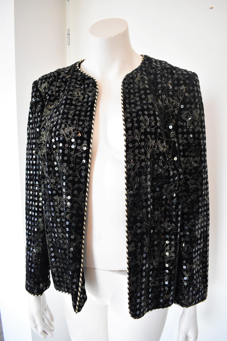Vintage Celine Paris Velvet Embroidered and Sequin Evening Jacket For