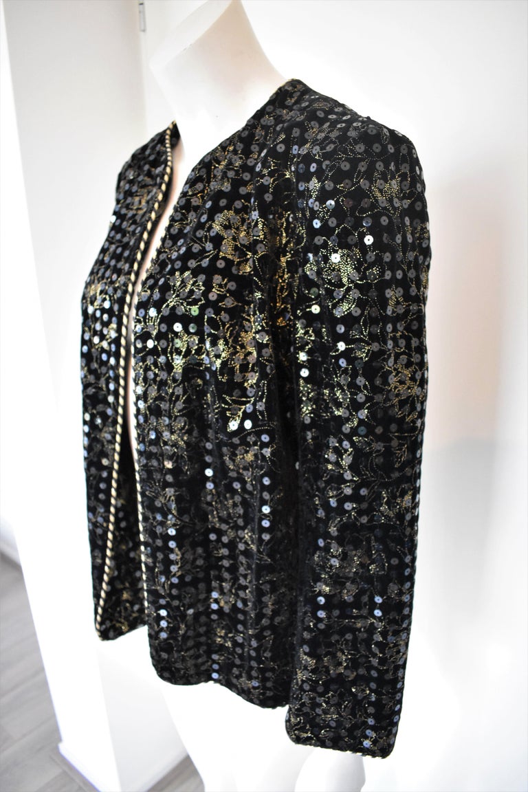Vintage Celine Paris Velvet Embroidered and Sequin Evening Jacket For ...