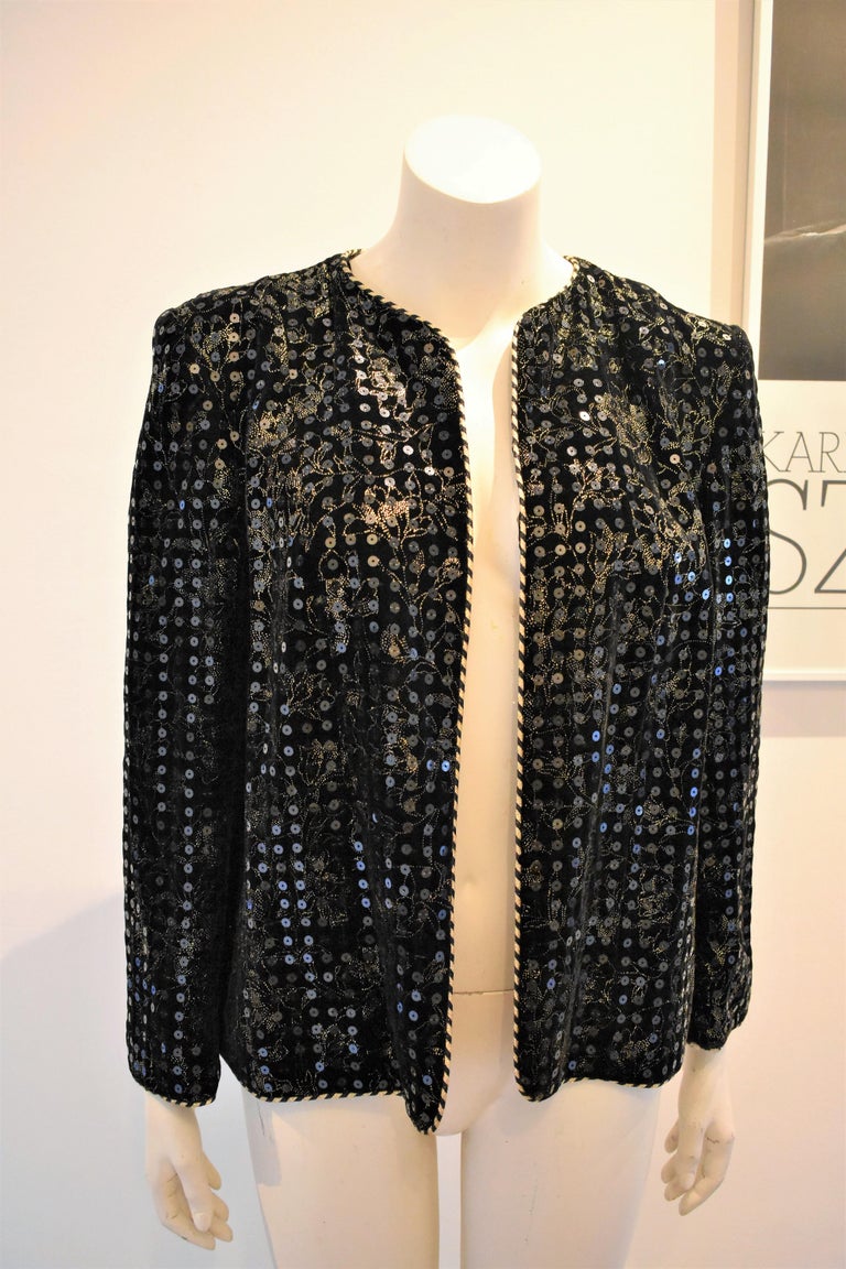 Vintage Celine Paris Velvet Embroidered and Sequin Evening Jacket For ...