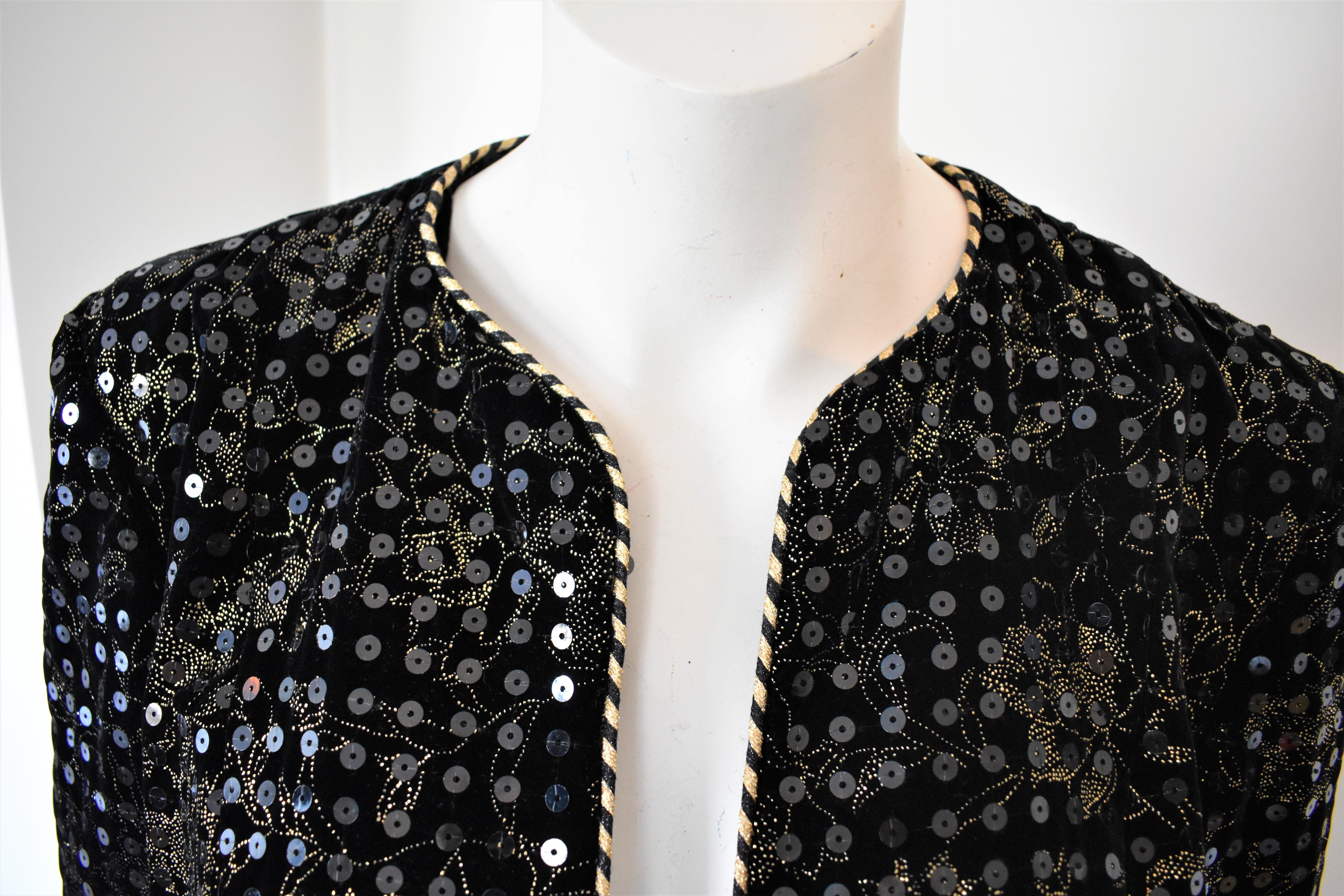 FINAL SALE Vintage Celine Paris Velvet Embroidered and Sequin Evening Jacket For Sale 1