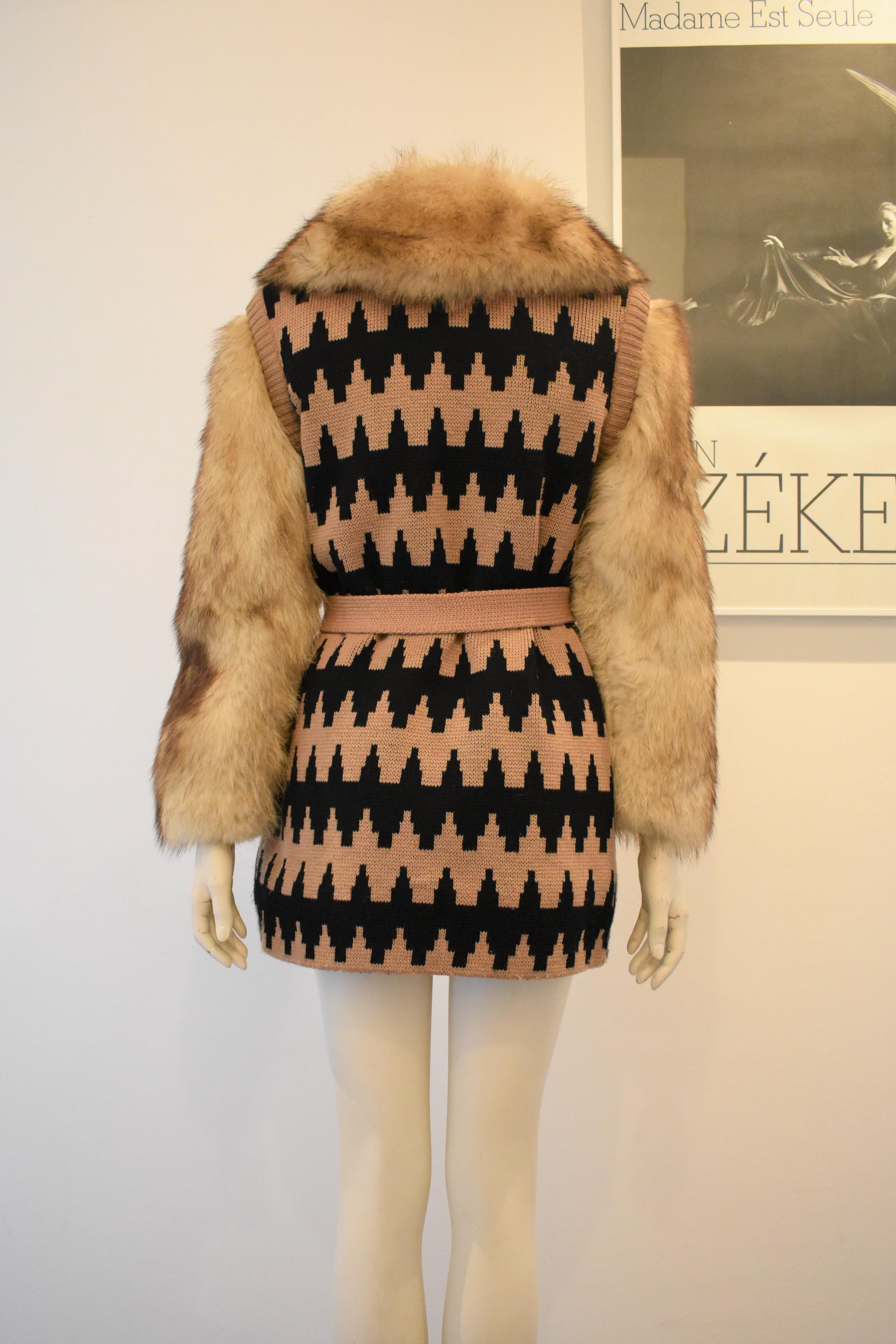 FINAL SALE Lanvin Fur and Knitted Coat with Fox Sleeves and Collar, Mink Lining In Good Condition For Sale In Amsterdam, NL