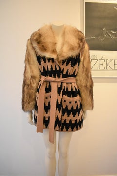 FINAL SALE Lanvin Fur and Knitted Coat with Fox Sleeves and Collar, Mink Lining