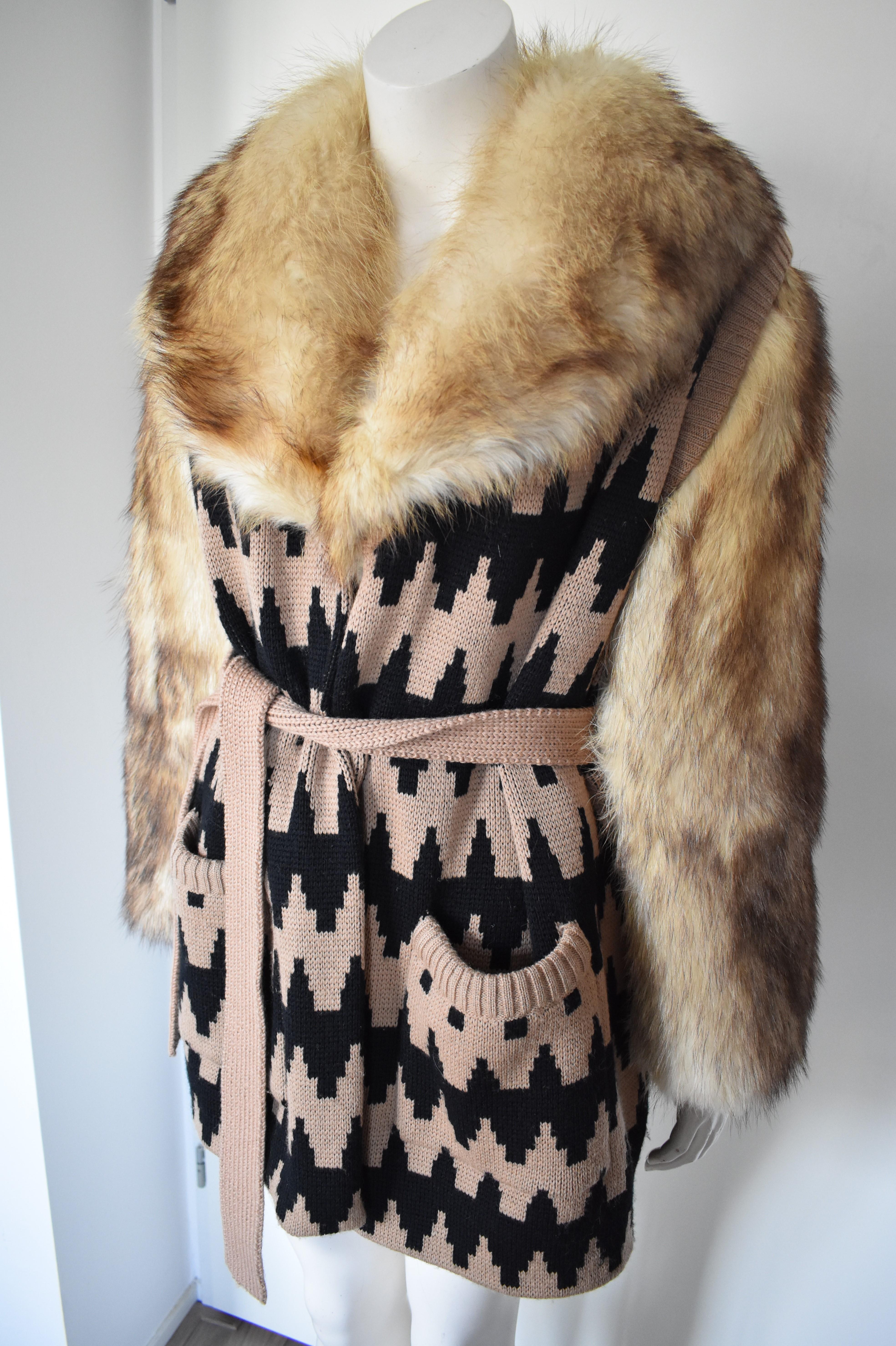 FINAL SALE Lanvin Fur and Knitted Coat with Fox Sleeves and Collar, Mink Lining For Sale 2