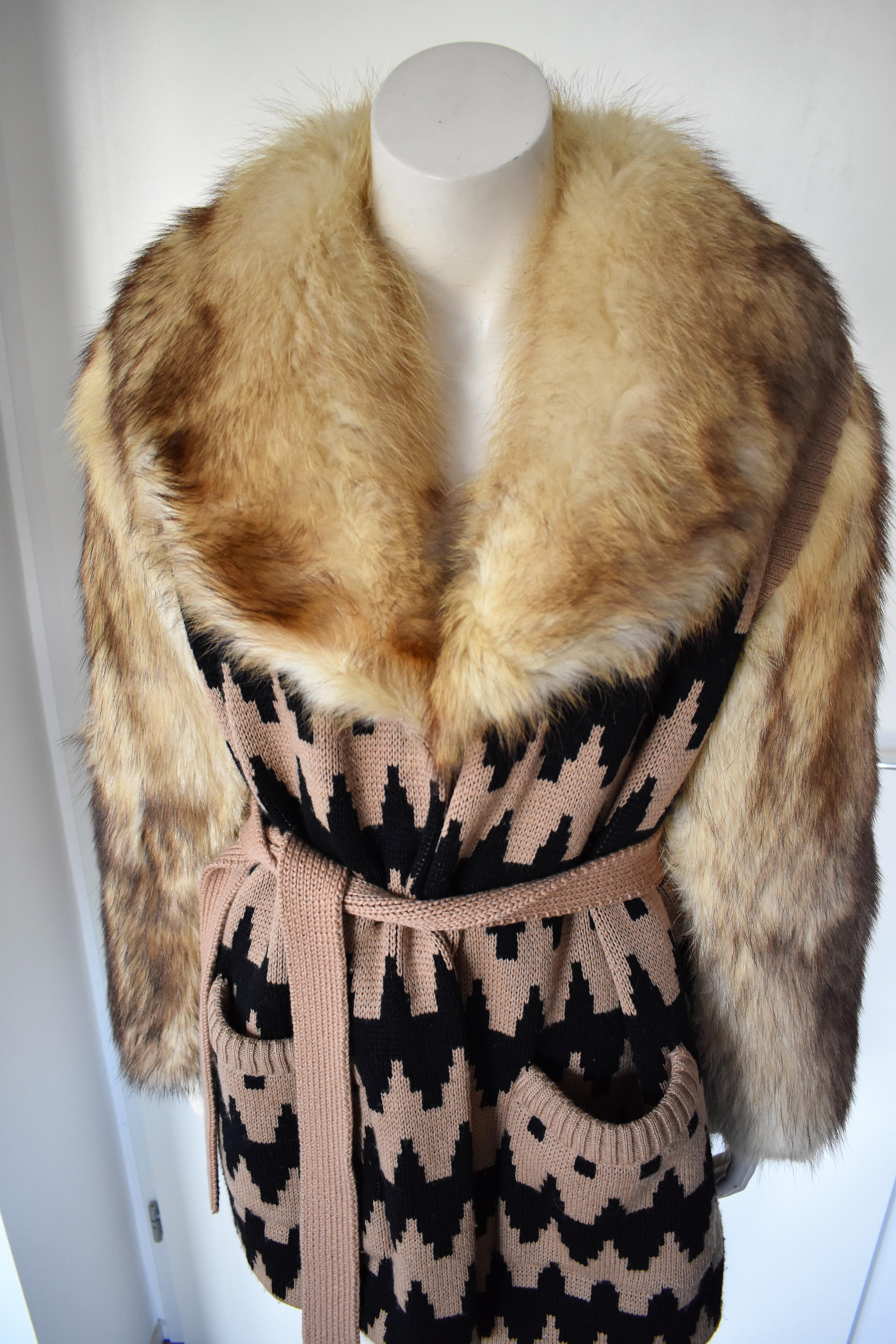 FINAL SALE Lanvin Fur and Knitted Coat with Fox Sleeves and Collar, Mink Lining For Sale 3