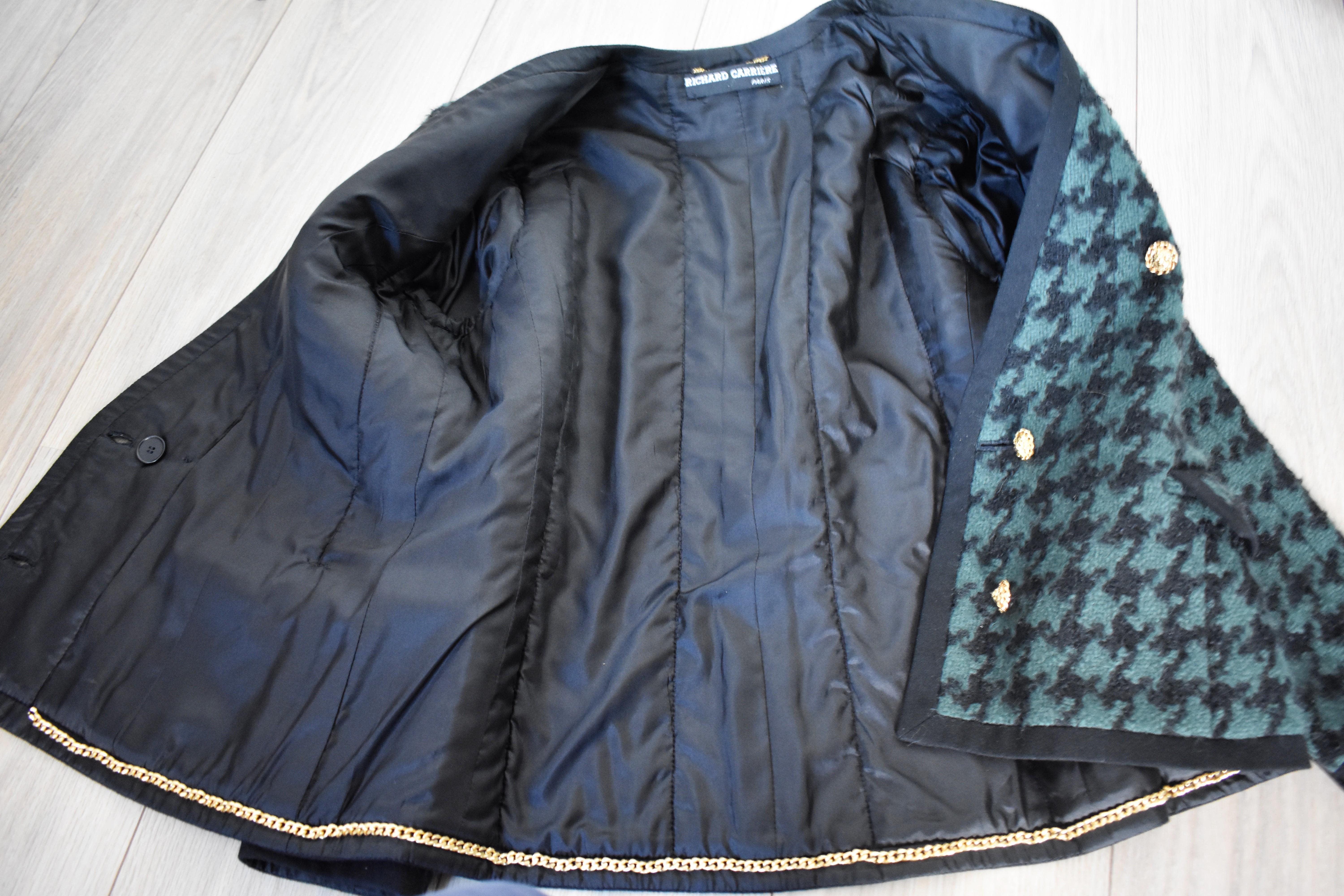 Black Vintage Richard Carrière Houndstooth Boucle Jacket, Chanel Style circa 1980 For Sale