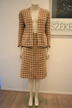 Vintage Rodier Paris Knitted Jacket and Skirt Ensemble, Houndstooth Pattern