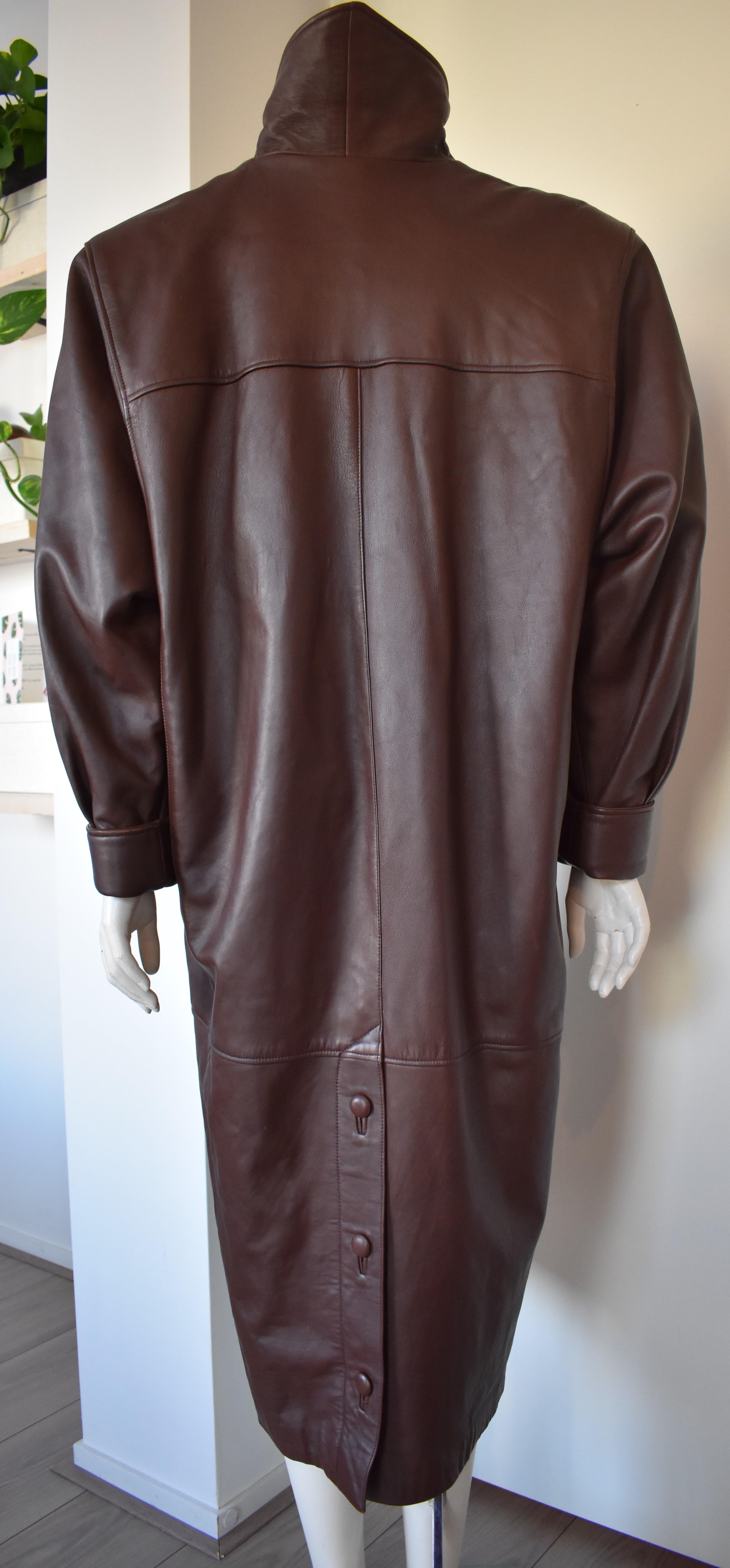 Chocolate Brown Leather Coat by Carven Paris 2
