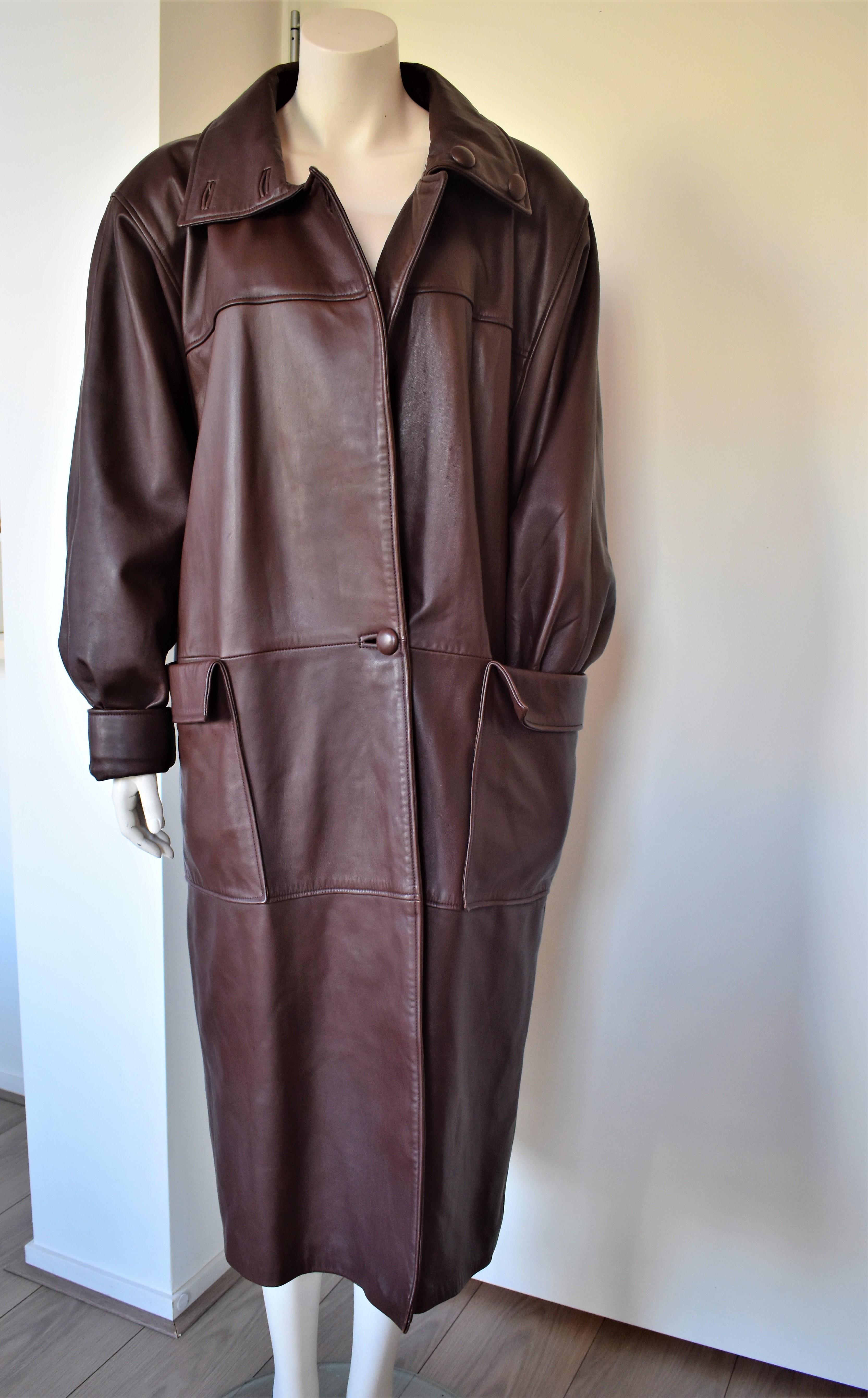 Black Chocolate Brown Leather Coat by Carven Paris