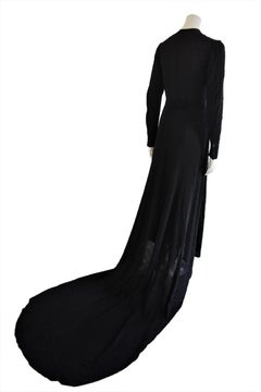 FINAL SALE Vintage Embroidered Hand-Made 1940's Black Gown with Long Train