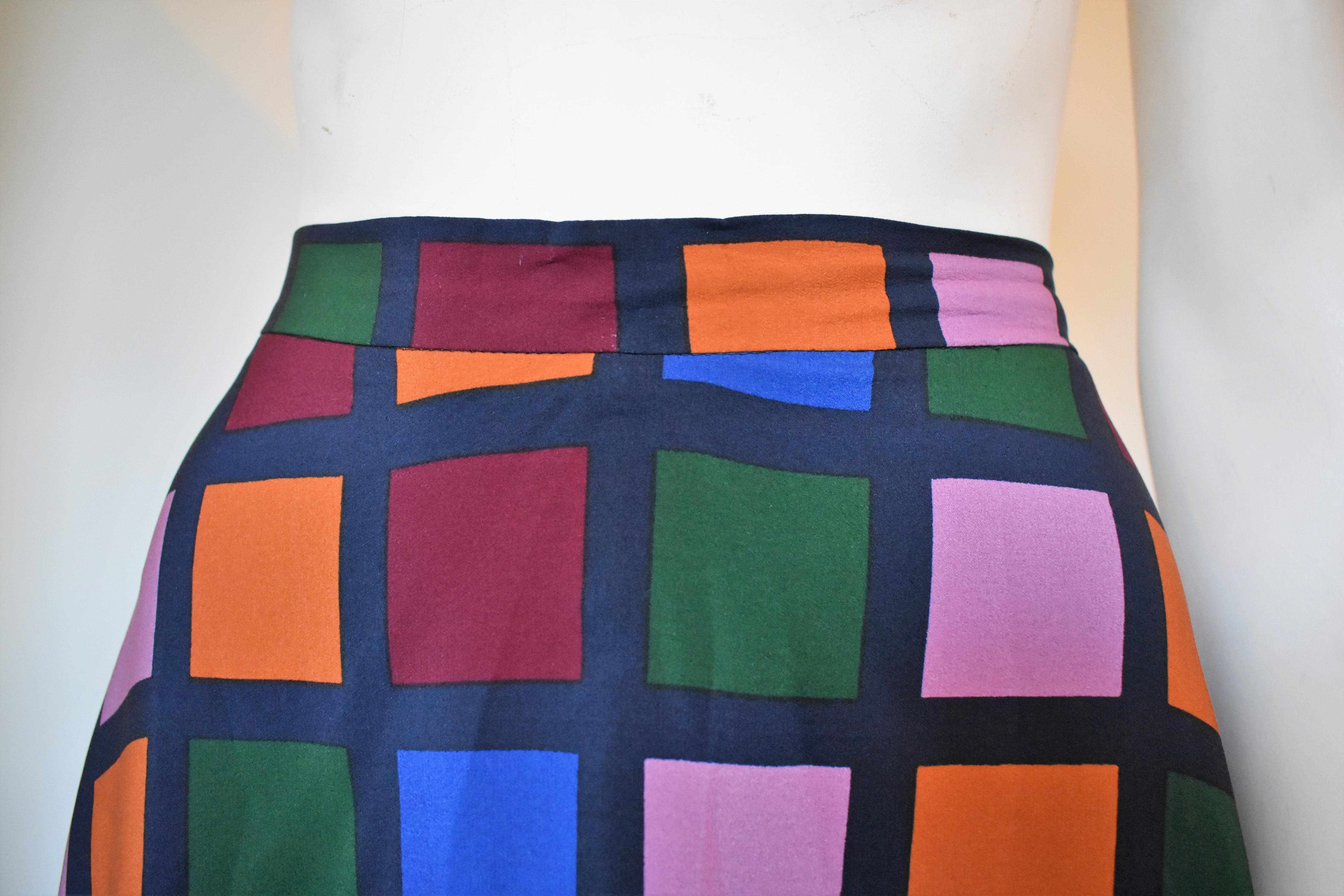 Women's Vintage Colorful Checkered Harlequin Silk Skirt, Circa 1980s For Sale