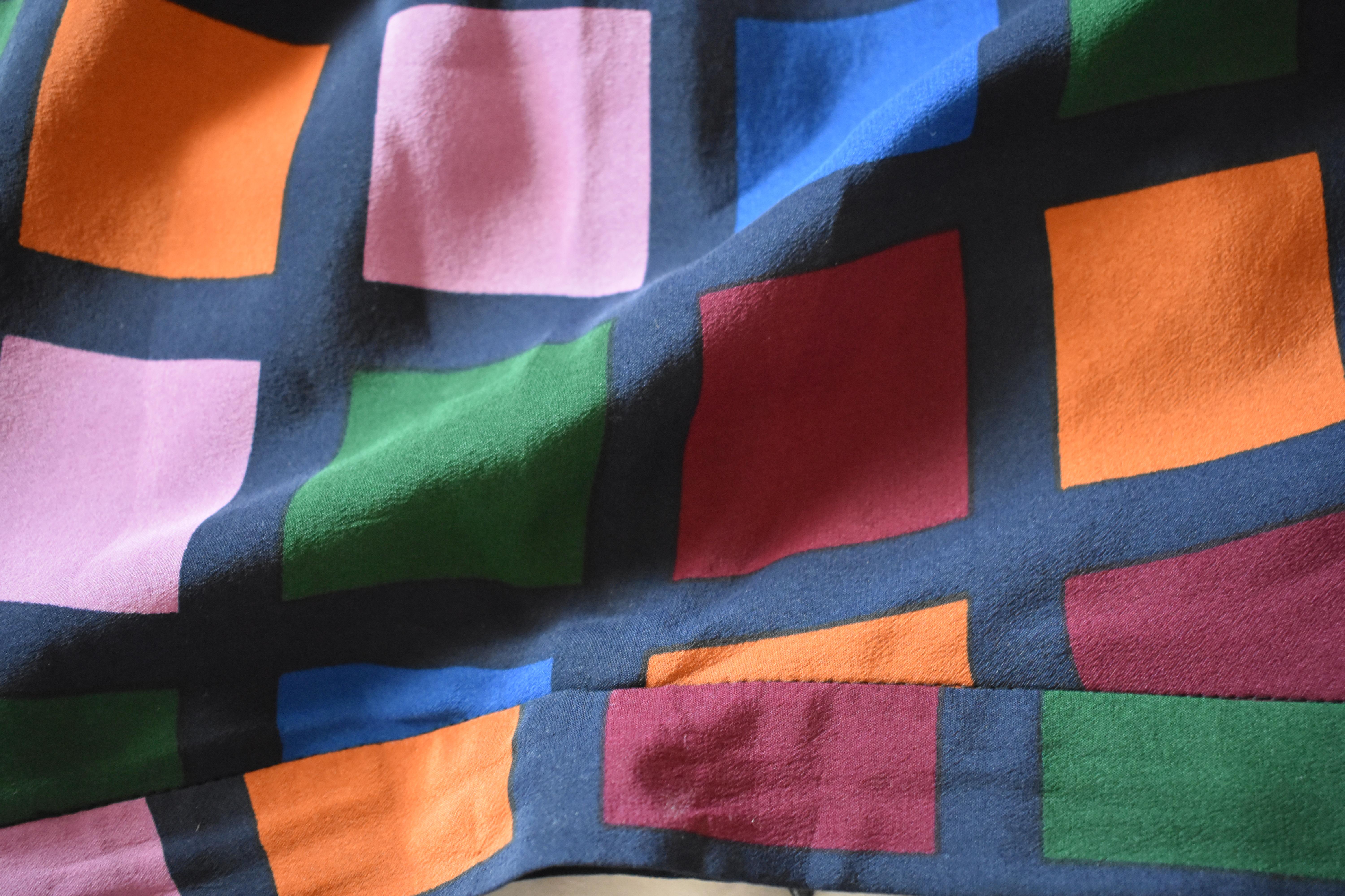 Vintage Colorful Checkered Harlequin Silk Skirt, Circa 1980s For Sale 3