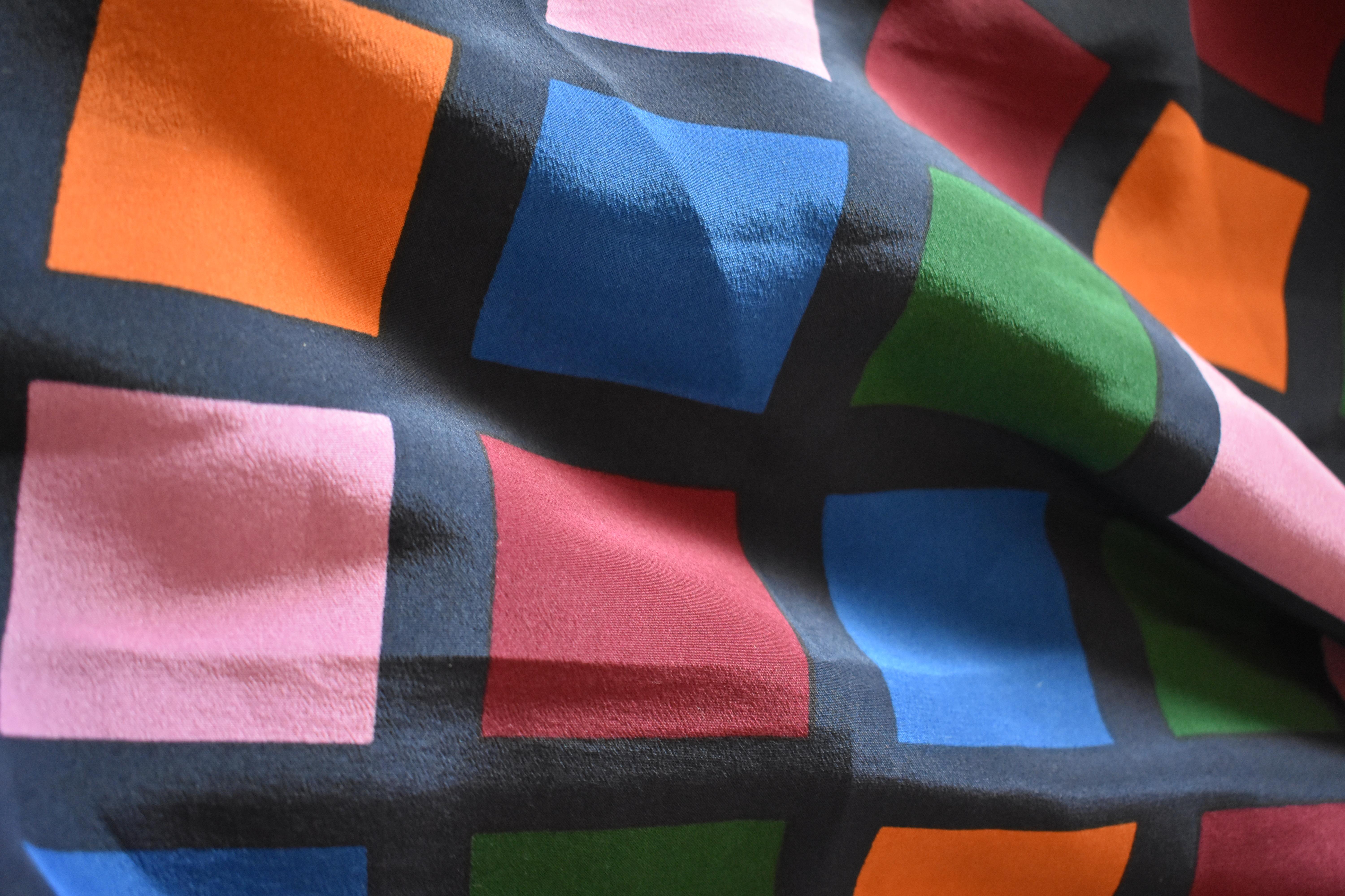 Vintage Colorful Checkered Harlequin Silk Skirt, Circa 1980s For Sale 2
