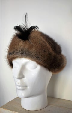 Vintage 1960s Fur Hat with Feather