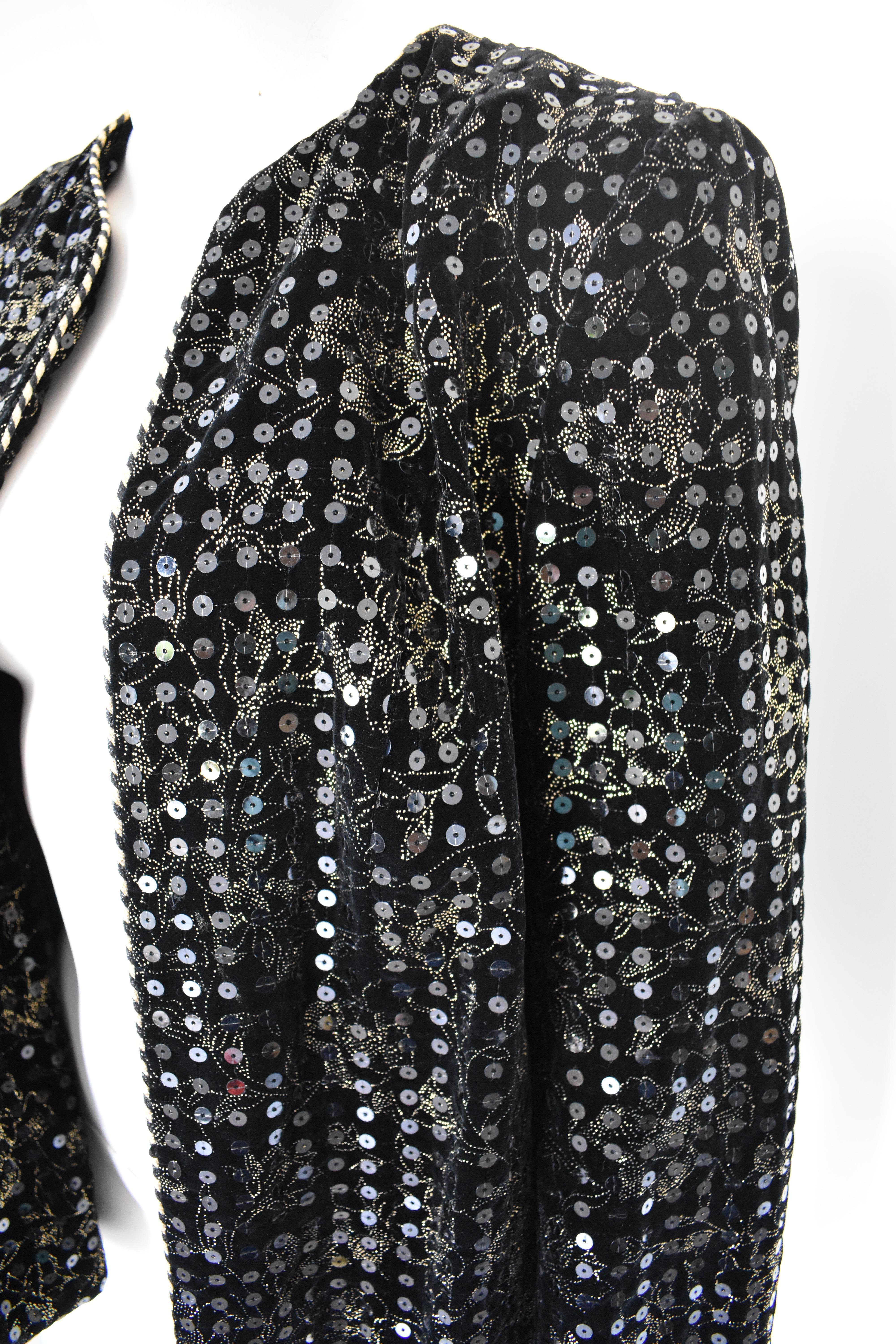 Black FINAL SALE Vintage Celine Paris Velvet Embroidered and Sequin Evening Jacket For Sale