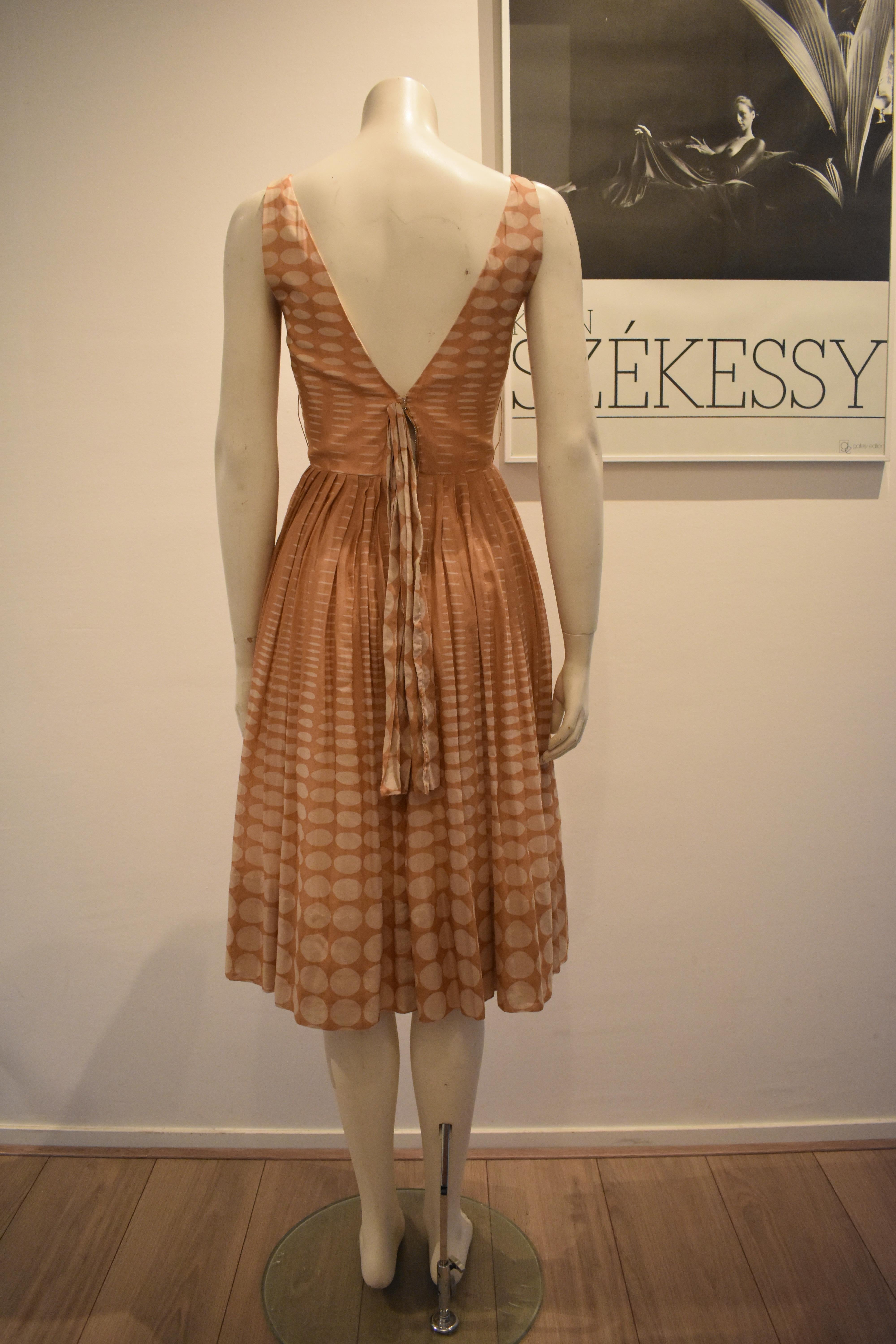 Women's Vintage 1950s Batiste Handmade Dress with a Flowy Pleated Skirt For Sale