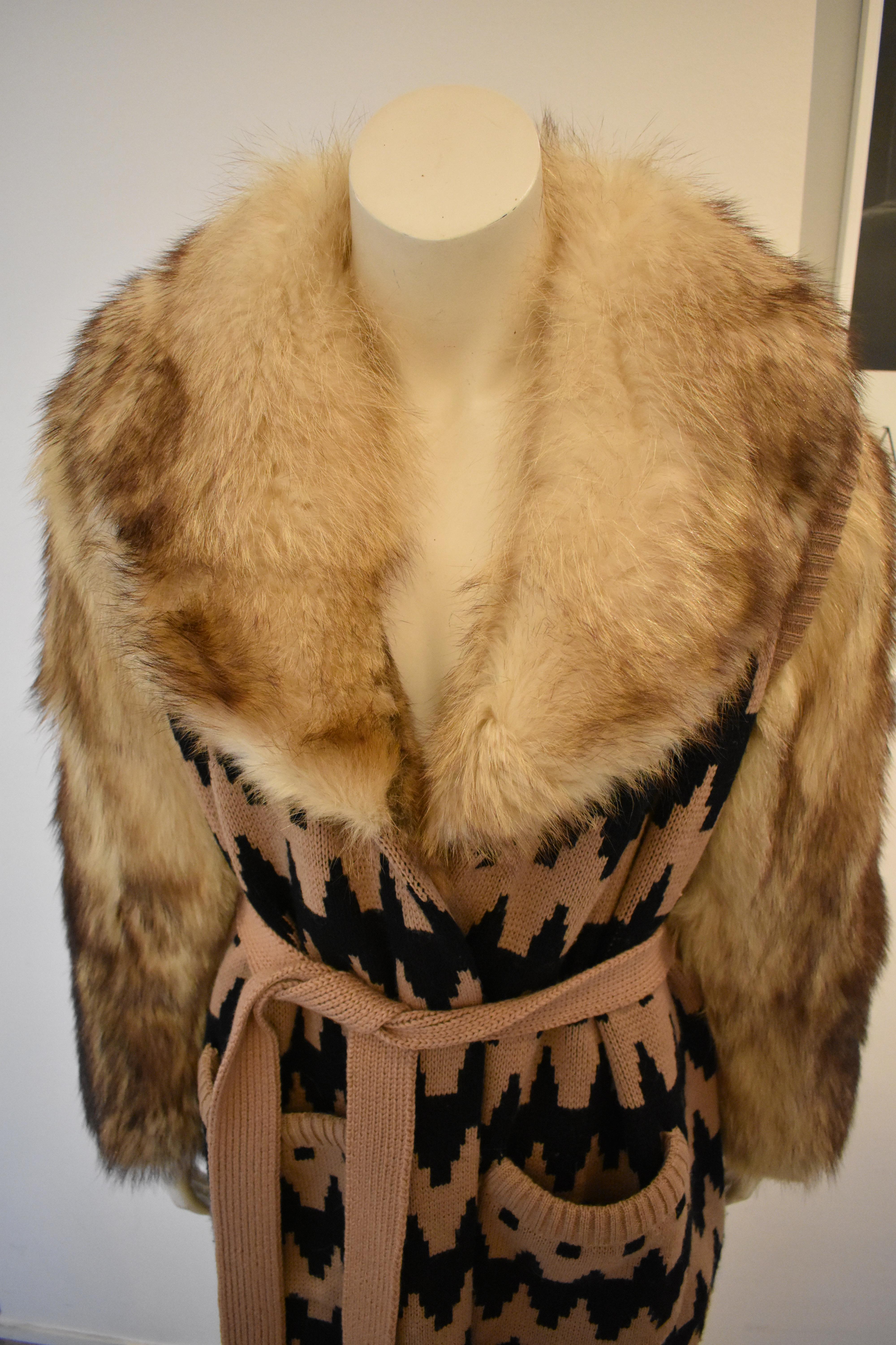 FINAL SALE Lanvin Fur and Knitted Coat with Fox Sleeves and Collar, Mink Lining For Sale 1