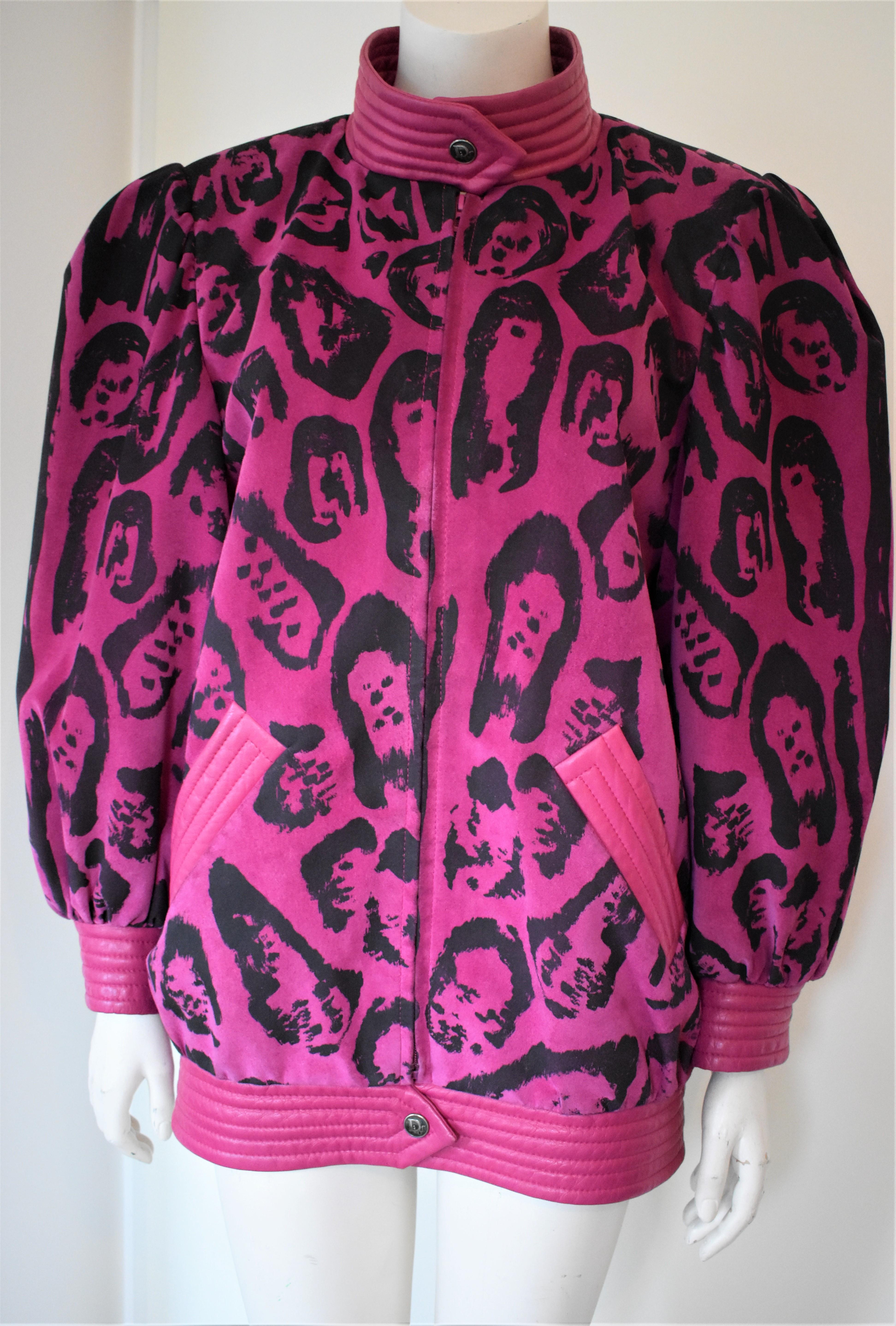 Christian Dior Leather Fuchia Hot Pink 80s Bomber Jacket  In Good Condition In Amsterdam, NL