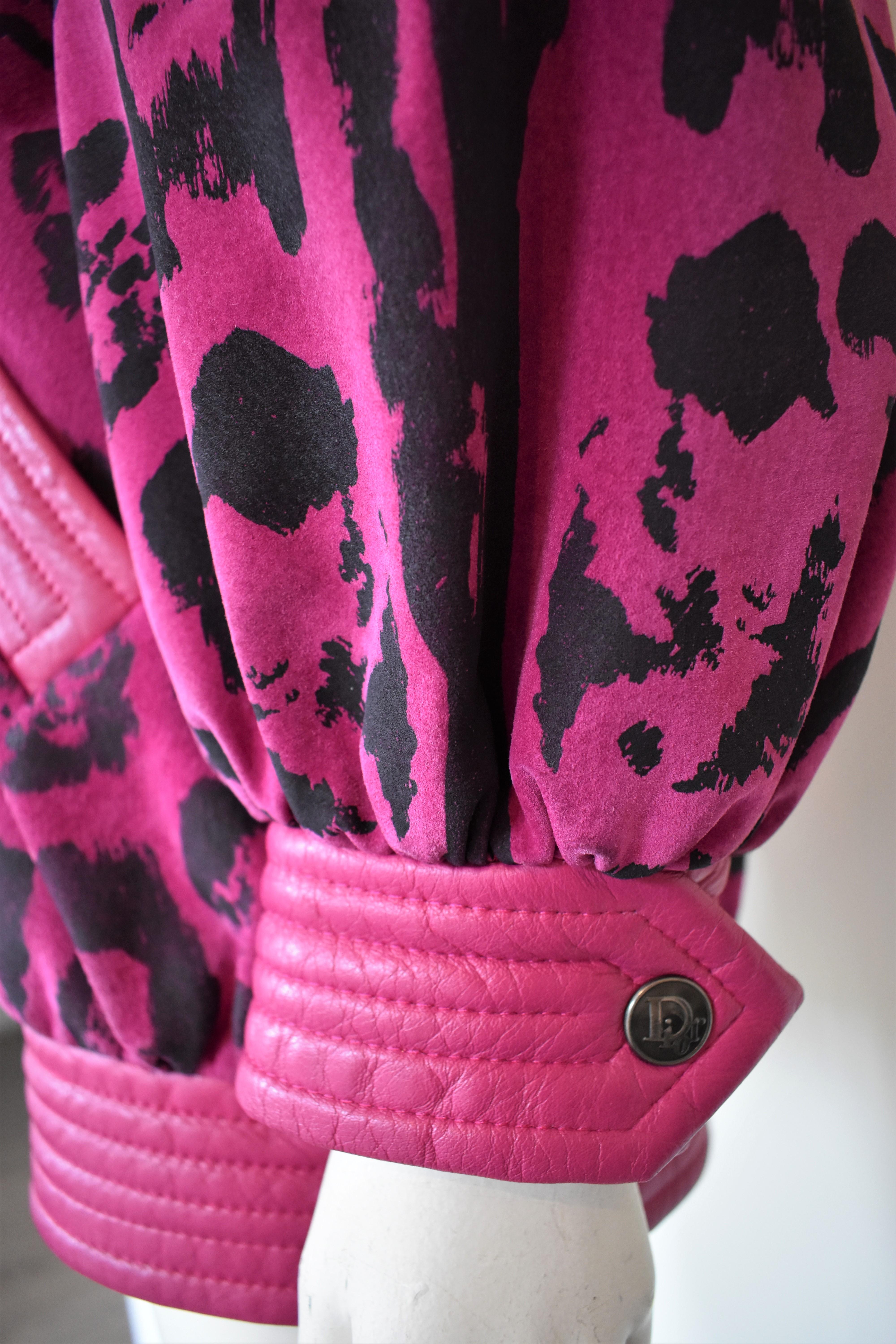 Christian Dior Leather Fuchia Hot Pink 80s Bomber Jacket  3