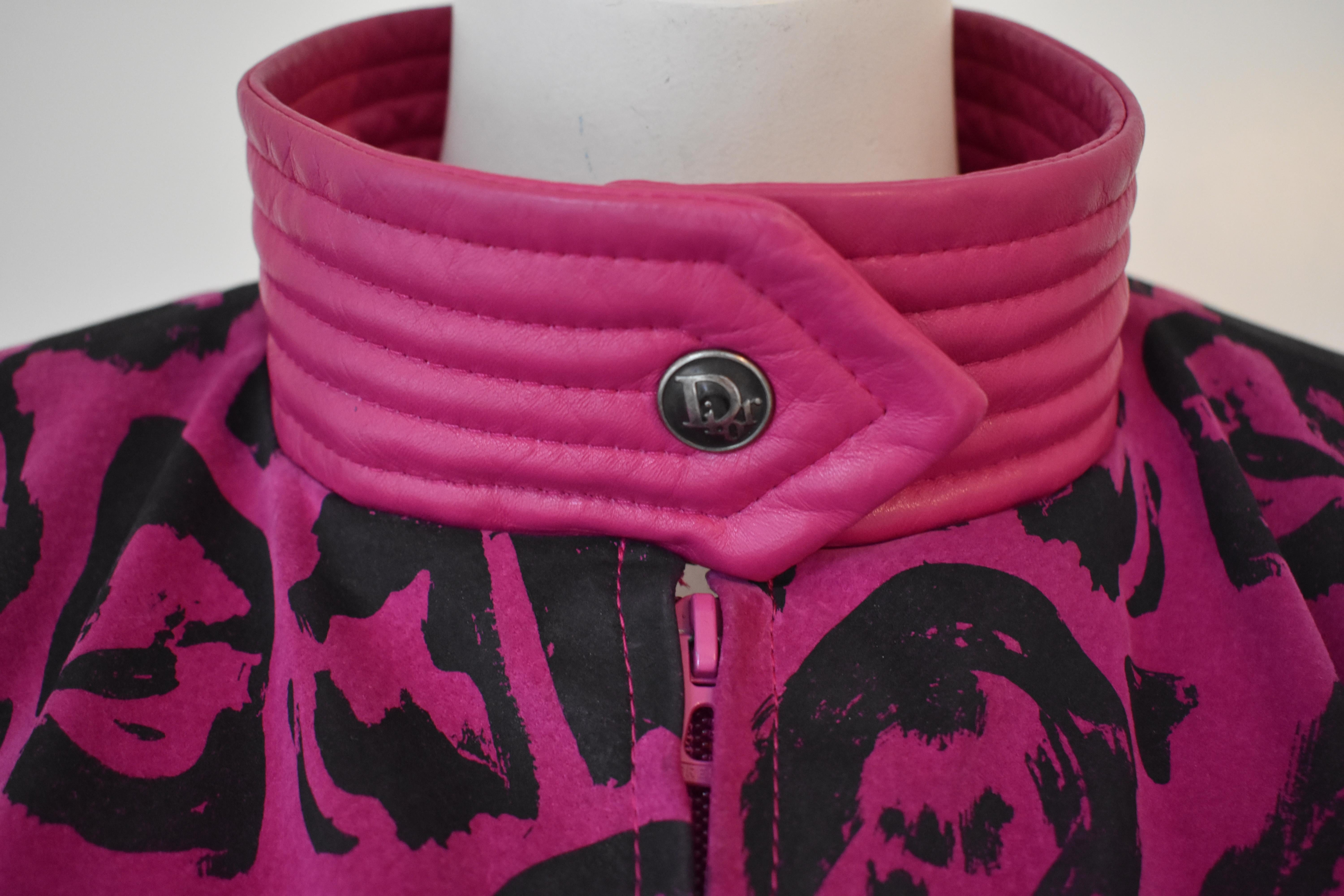 Women's Christian Dior Leather Fuchia Hot Pink 80s Bomber Jacket 