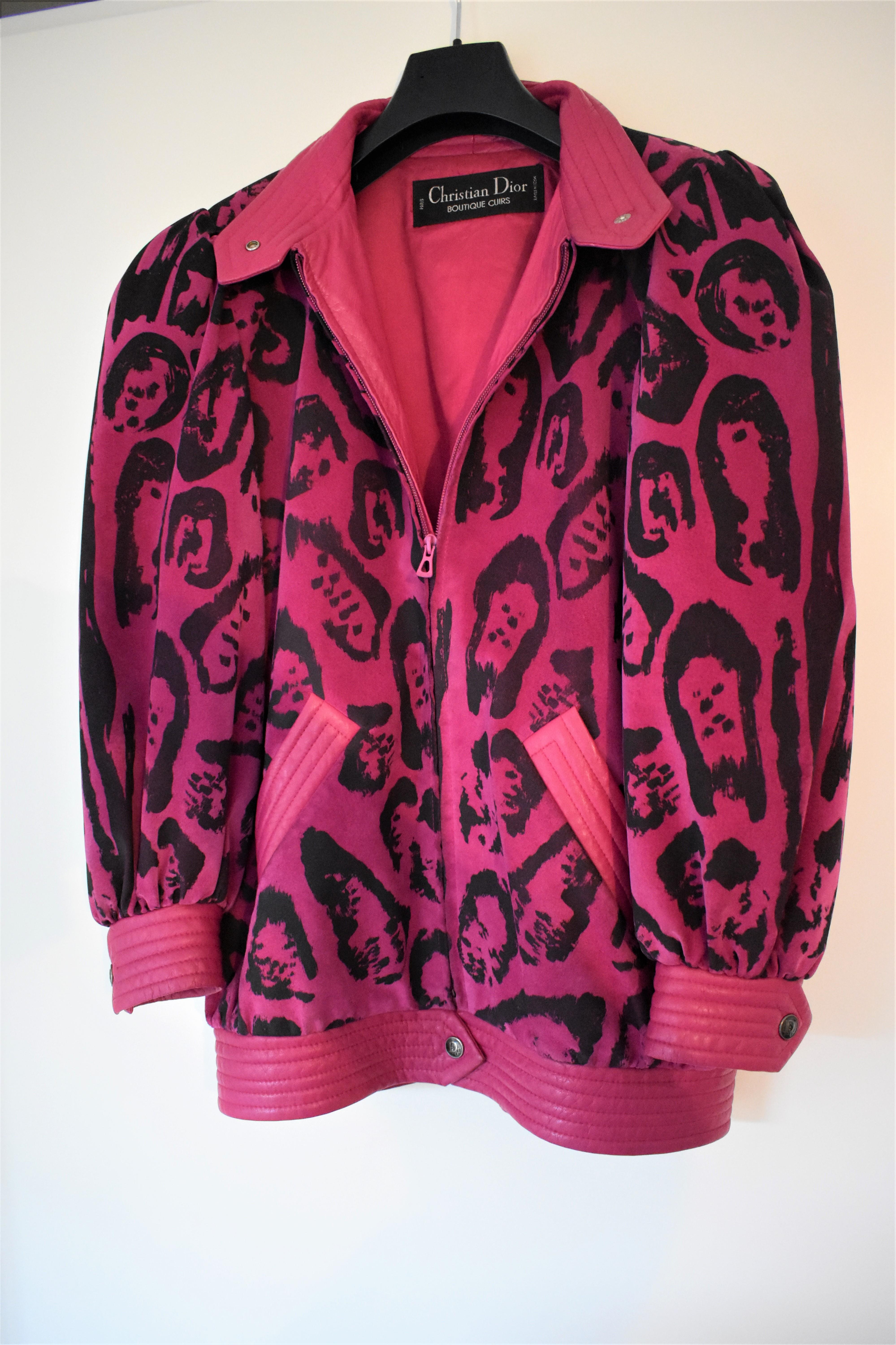 Christian Dior Leather Fuchia Hot Pink 80s Bomber Jacket  5