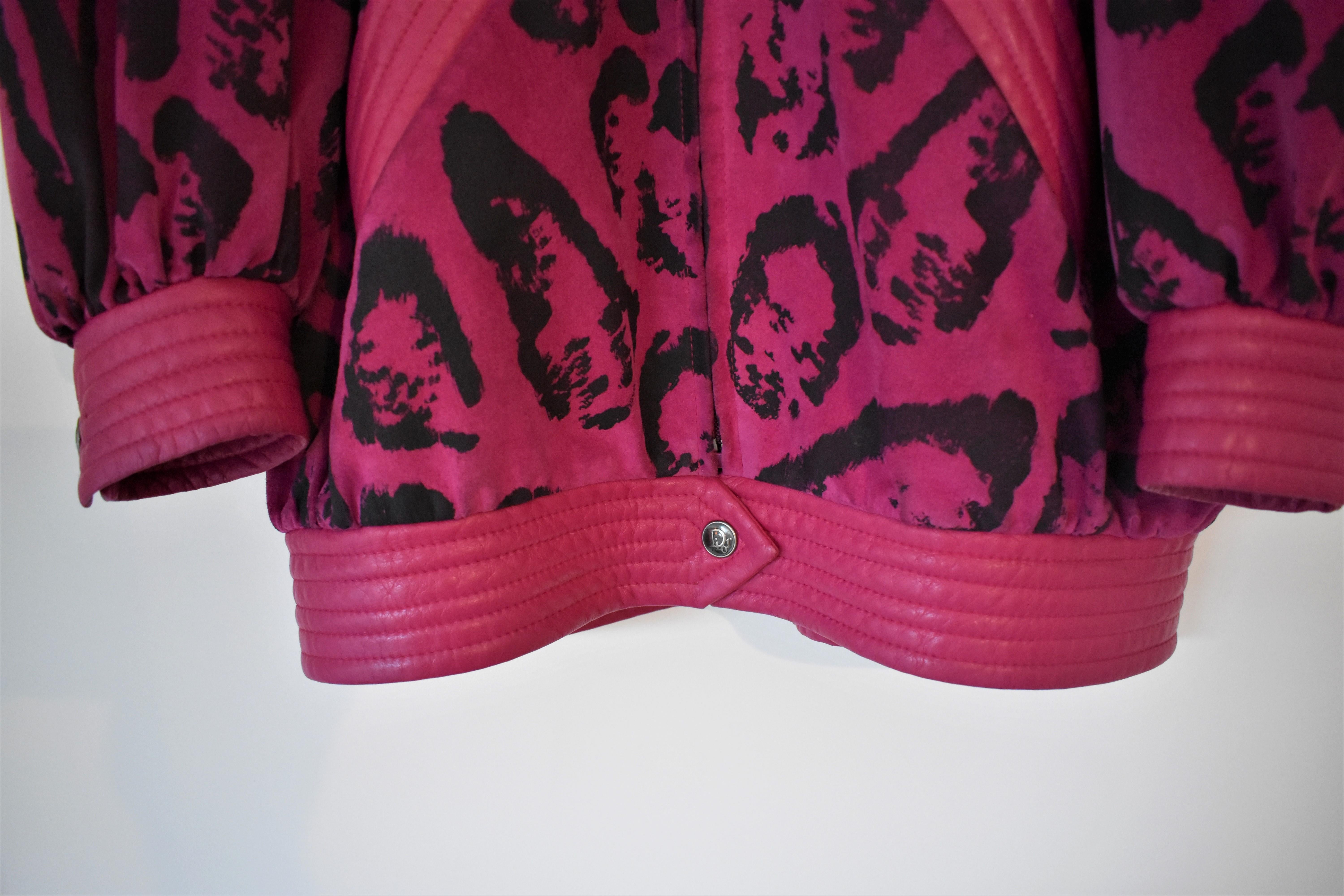 Christian Dior Leather Fuchia Hot Pink 80s Bomber Jacket  6