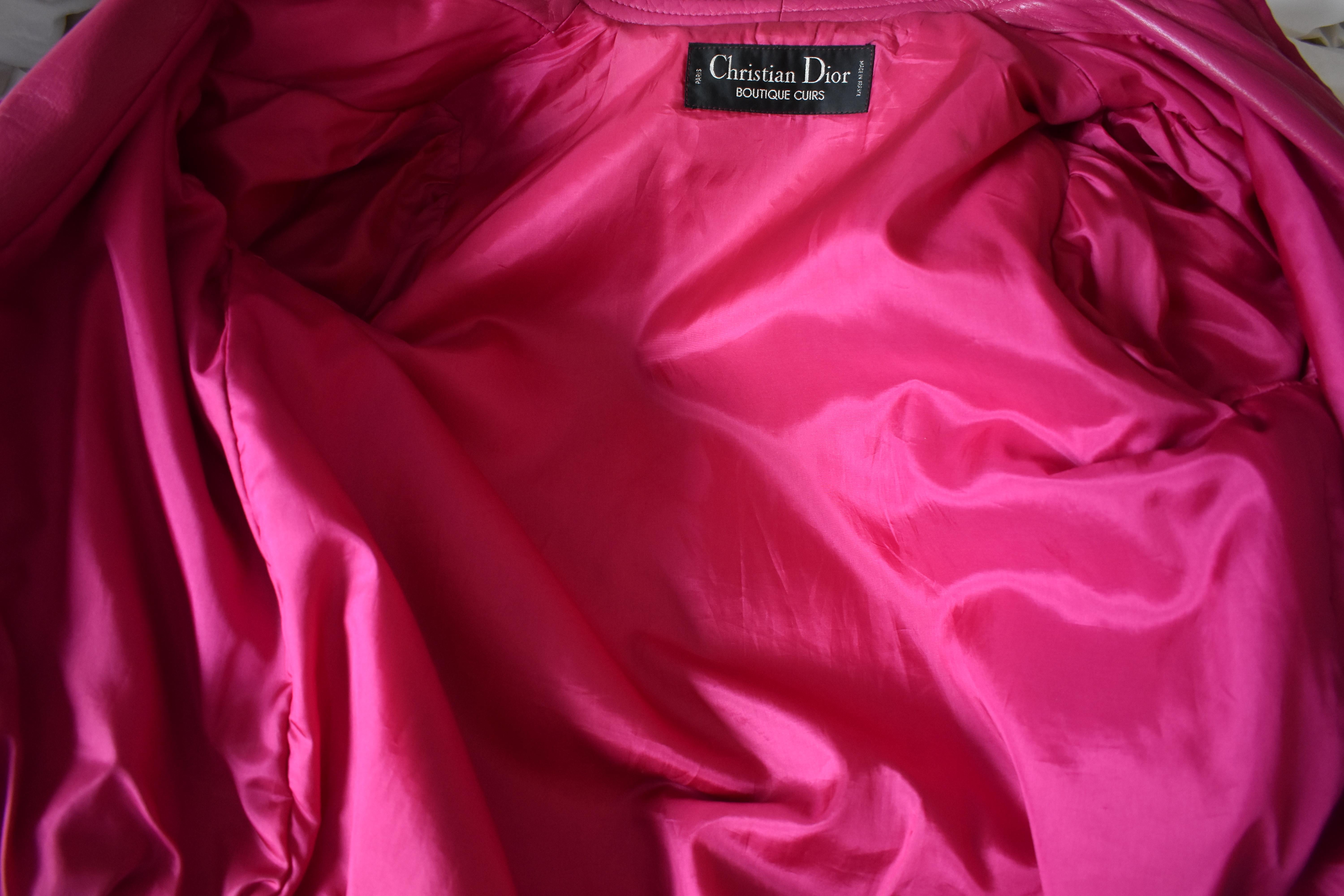 Christian Dior Leather Fuchia Hot Pink 80s Bomber Jacket  8