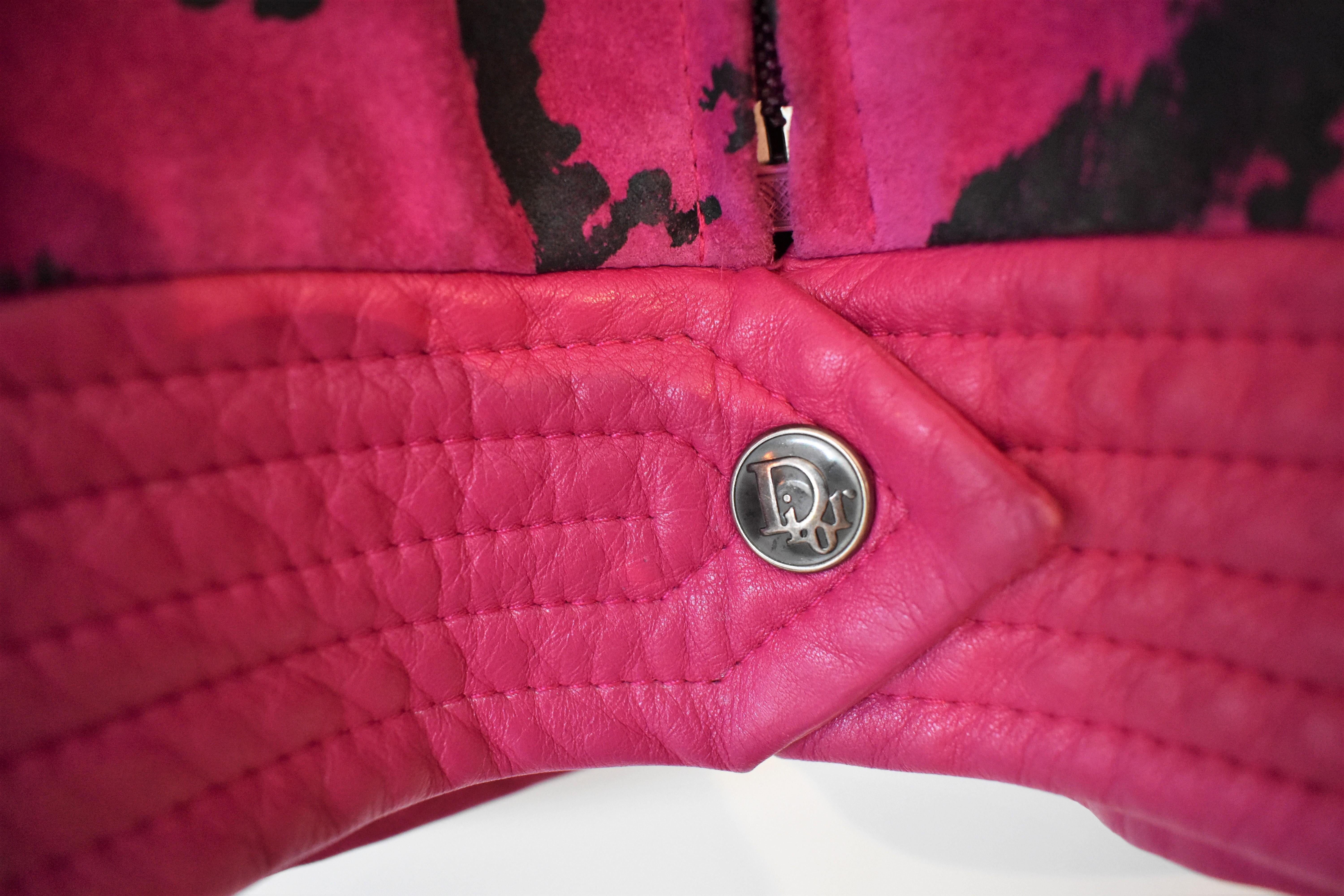 Christian Dior Leather Fuchia Hot Pink 80s Bomber Jacket  7