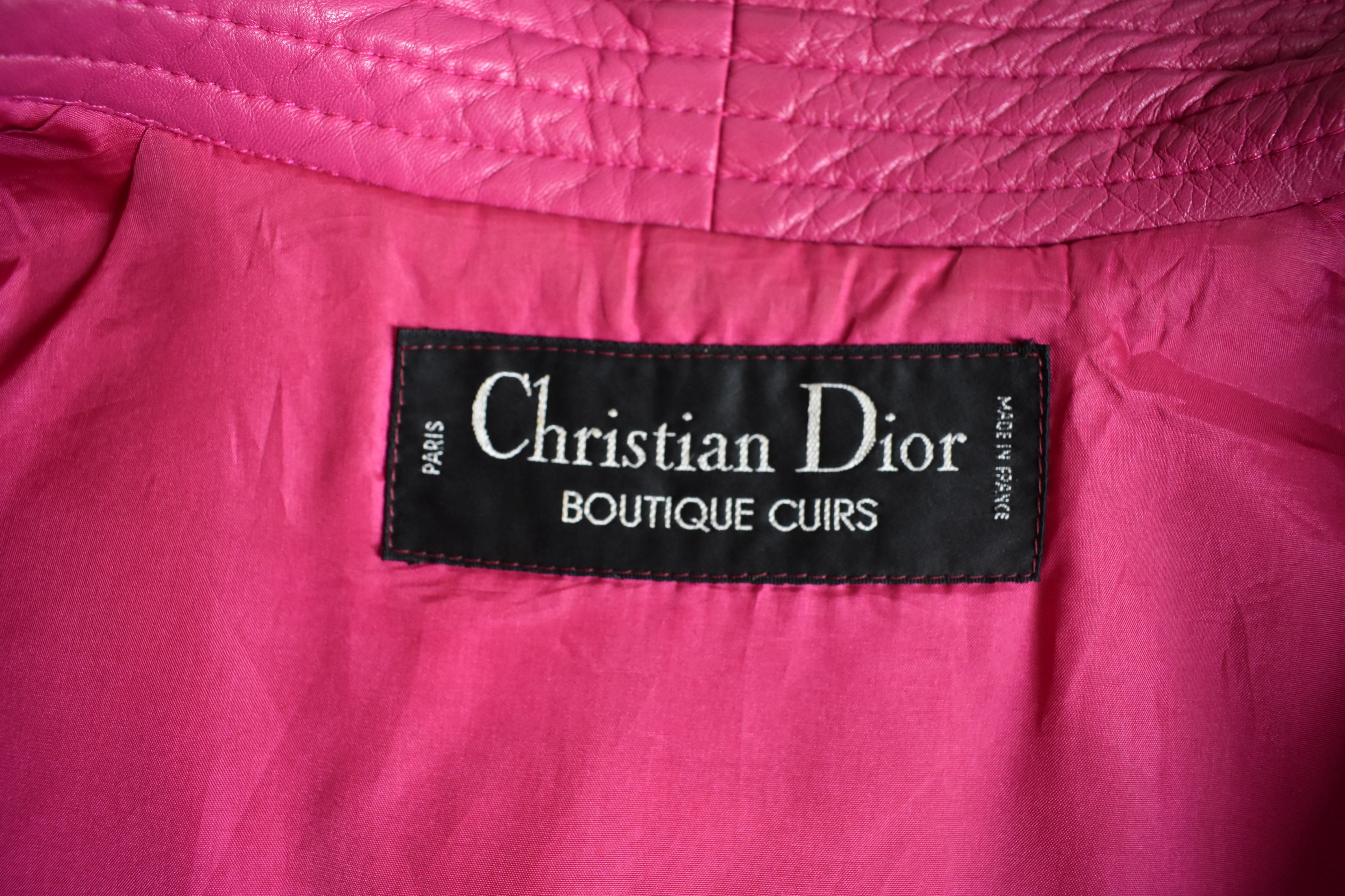 Christian Dior Leather Fuchia Hot Pink 80s Bomber Jacket  9