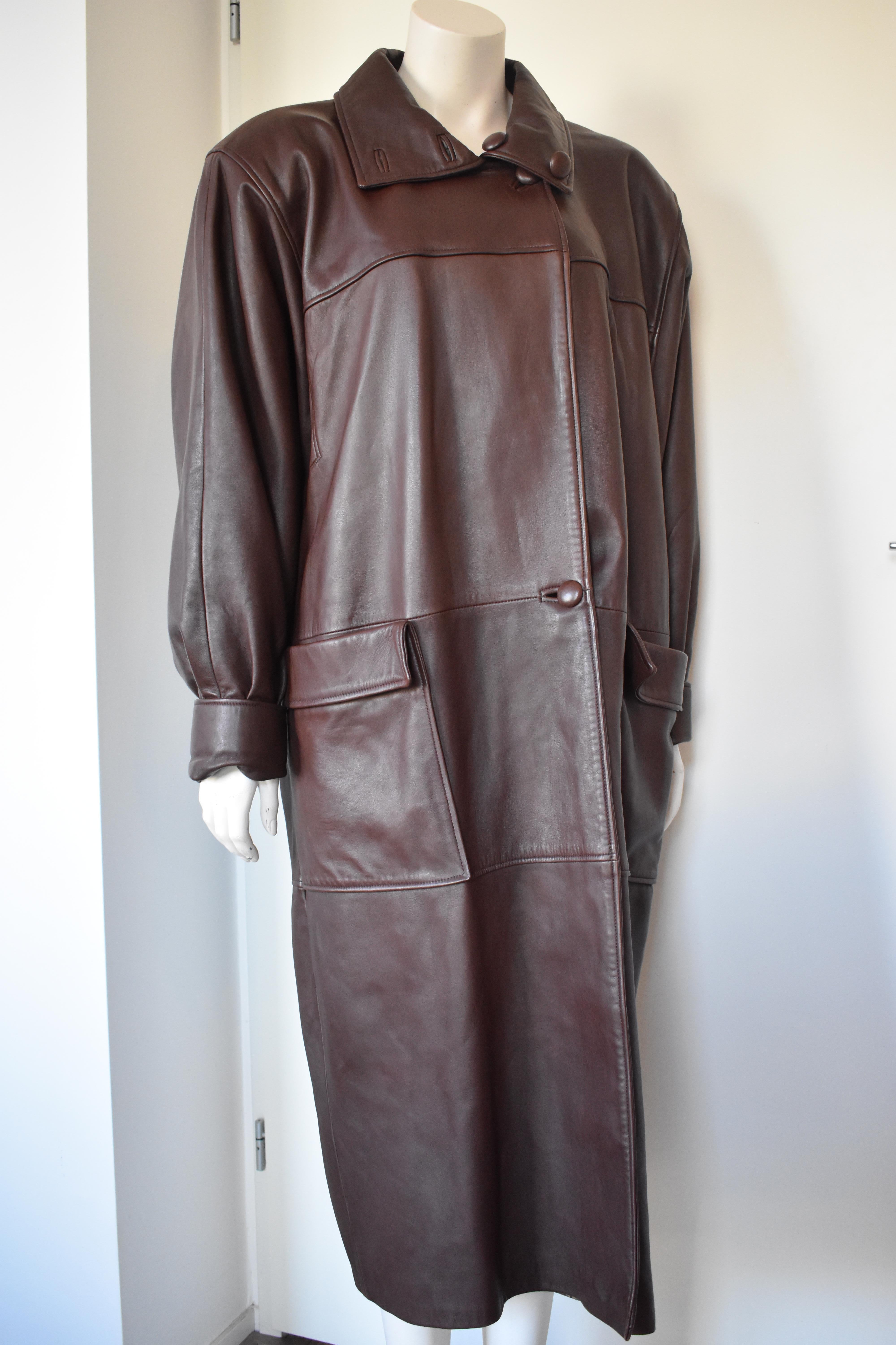 Chocolate Brown Leather Coat by Carven Paris 1
