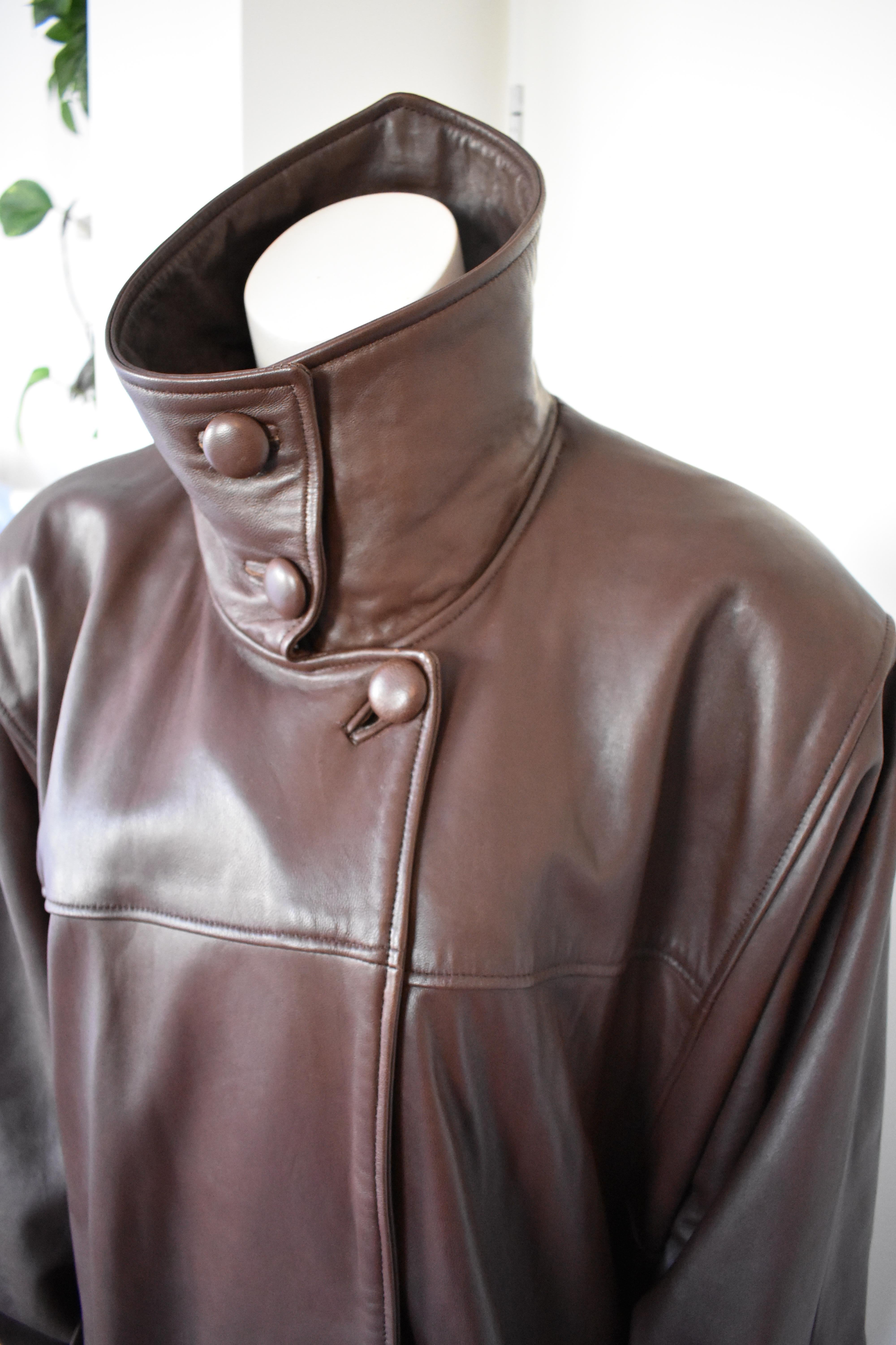Chocolate Brown Leather Coat by Carven Paris 5
