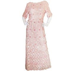 1960s Hand Beaded Maggie Reeves Couture Gown