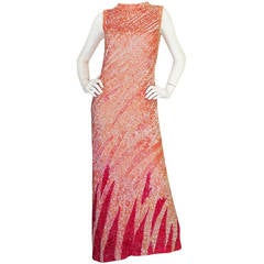 1950s Hand Sequinned Harry Algo Pink Flame Gown