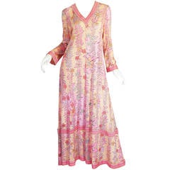 Vintage 1960s Pink Silk Jersey Bessi Caftan Maxi Dress