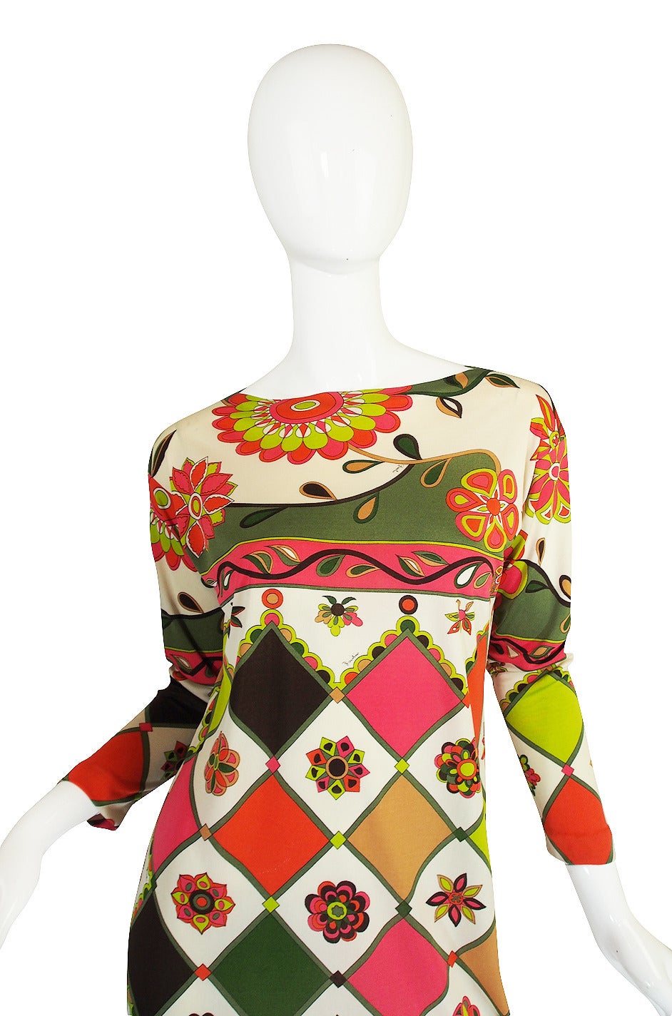 1960s Geometric & Floral Emilio Pucci Shift Dress In Excellent Condition For Sale In Rockwood, ON