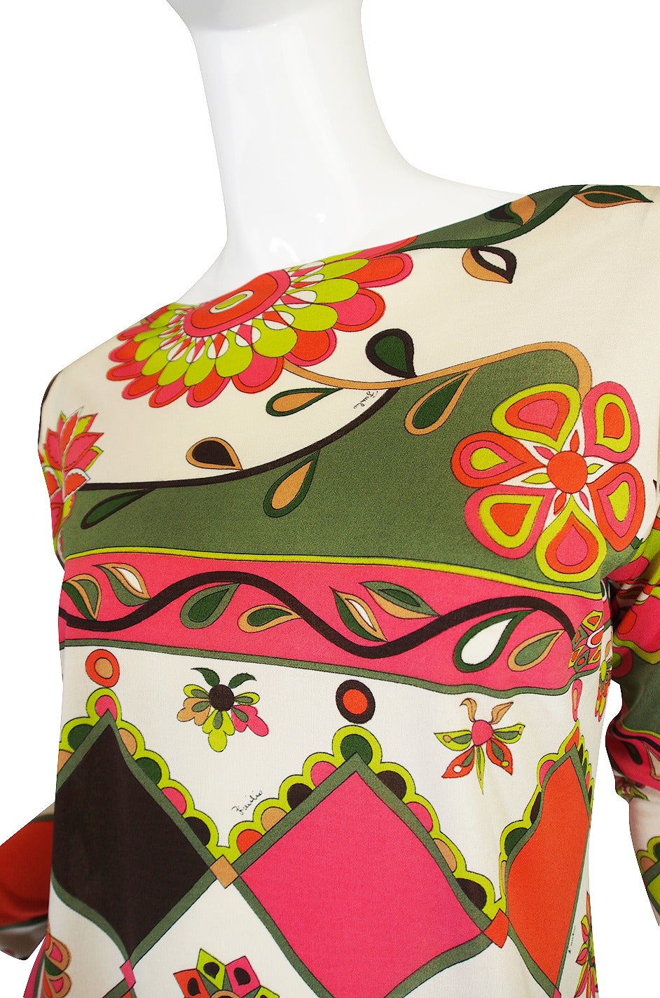 1960s Geometric & Floral Emilio Pucci Shift Dress For Sale 2