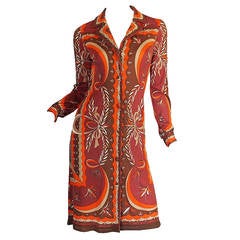 1960s Coral Print Pucci Silk Jersey Button Front Dress