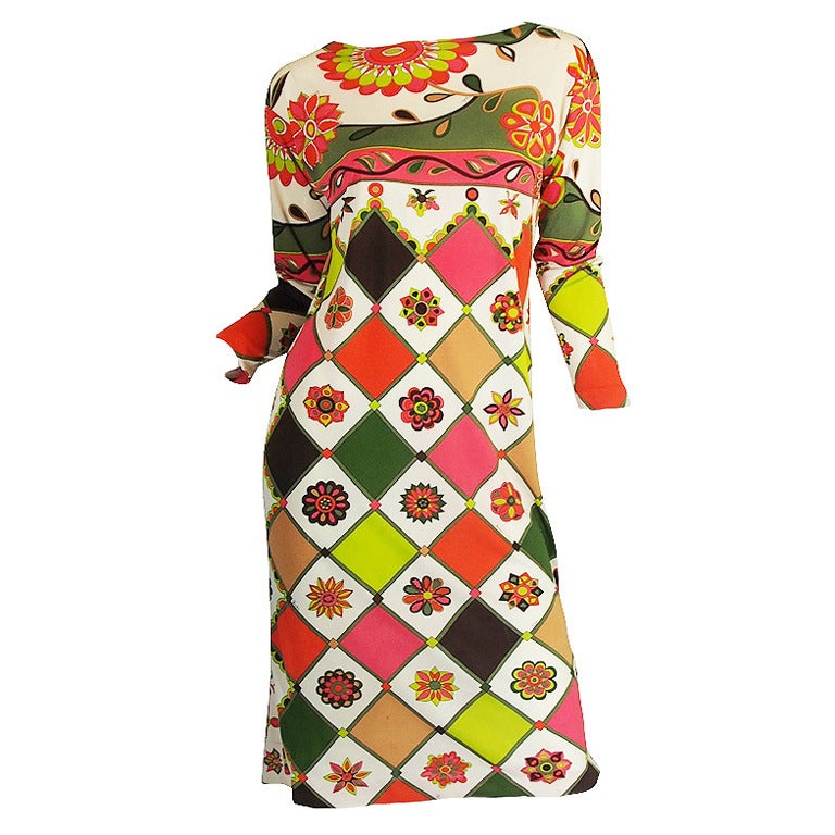 1960s Geometric & Floral Emilio Pucci Shift Dress For Sale