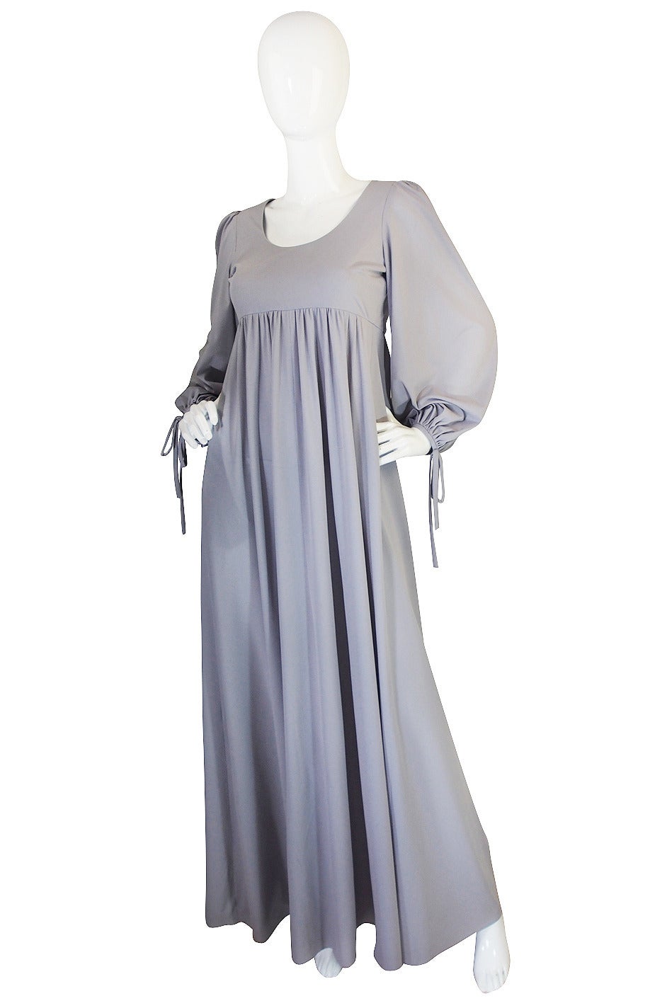1960s Pretty Grey Blue Gina Fratini Maxi Dress In Excellent Condition In Rockwood, ON